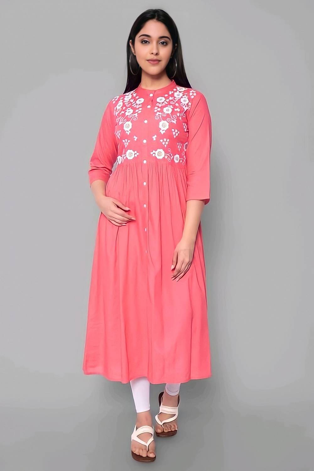 PALSIYA PRESENTS Women Printed Cotton Rayon A-line Kurta (Pink)