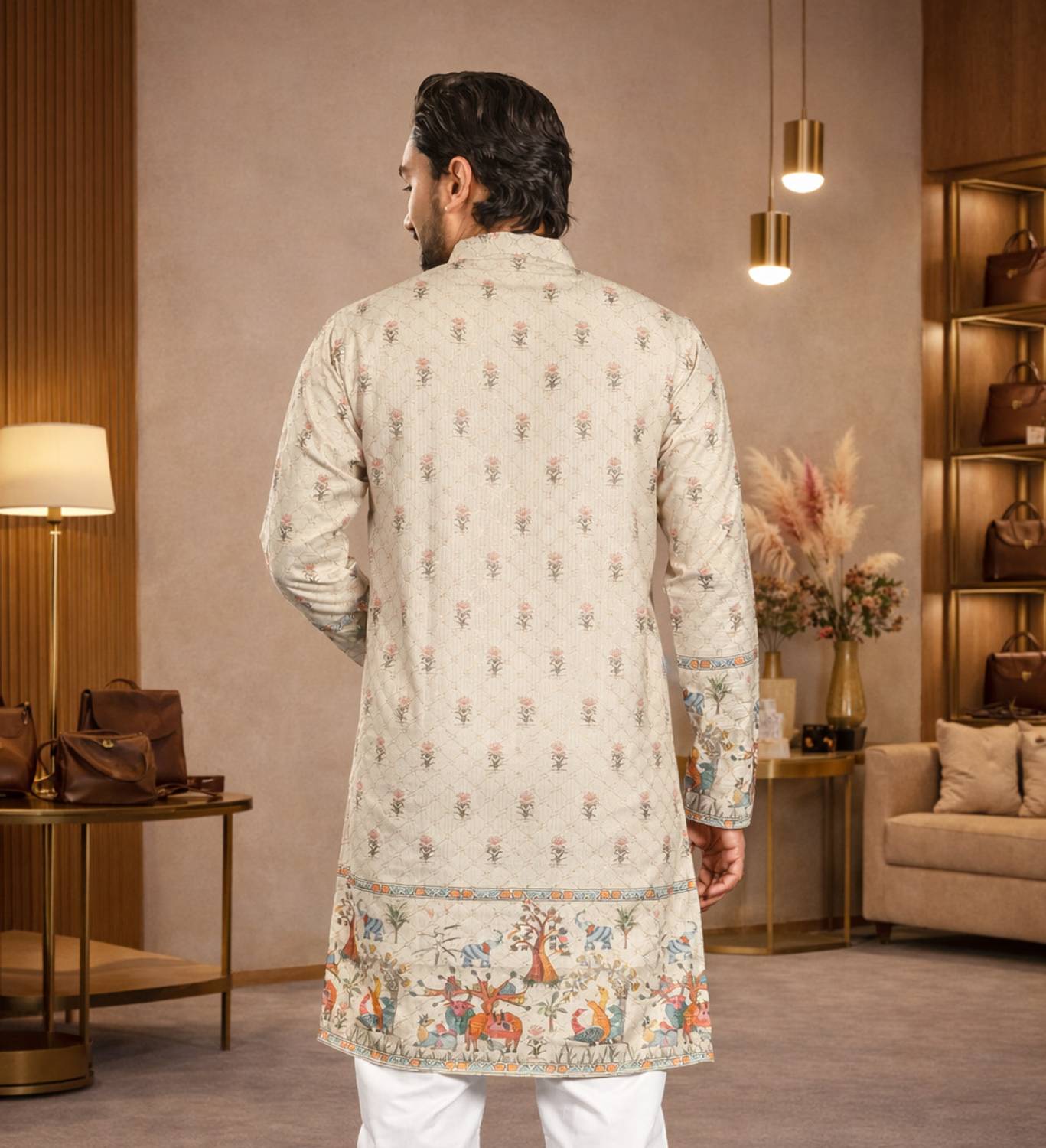 CELLUX Men Floral Print Straight Kurta - Image 2