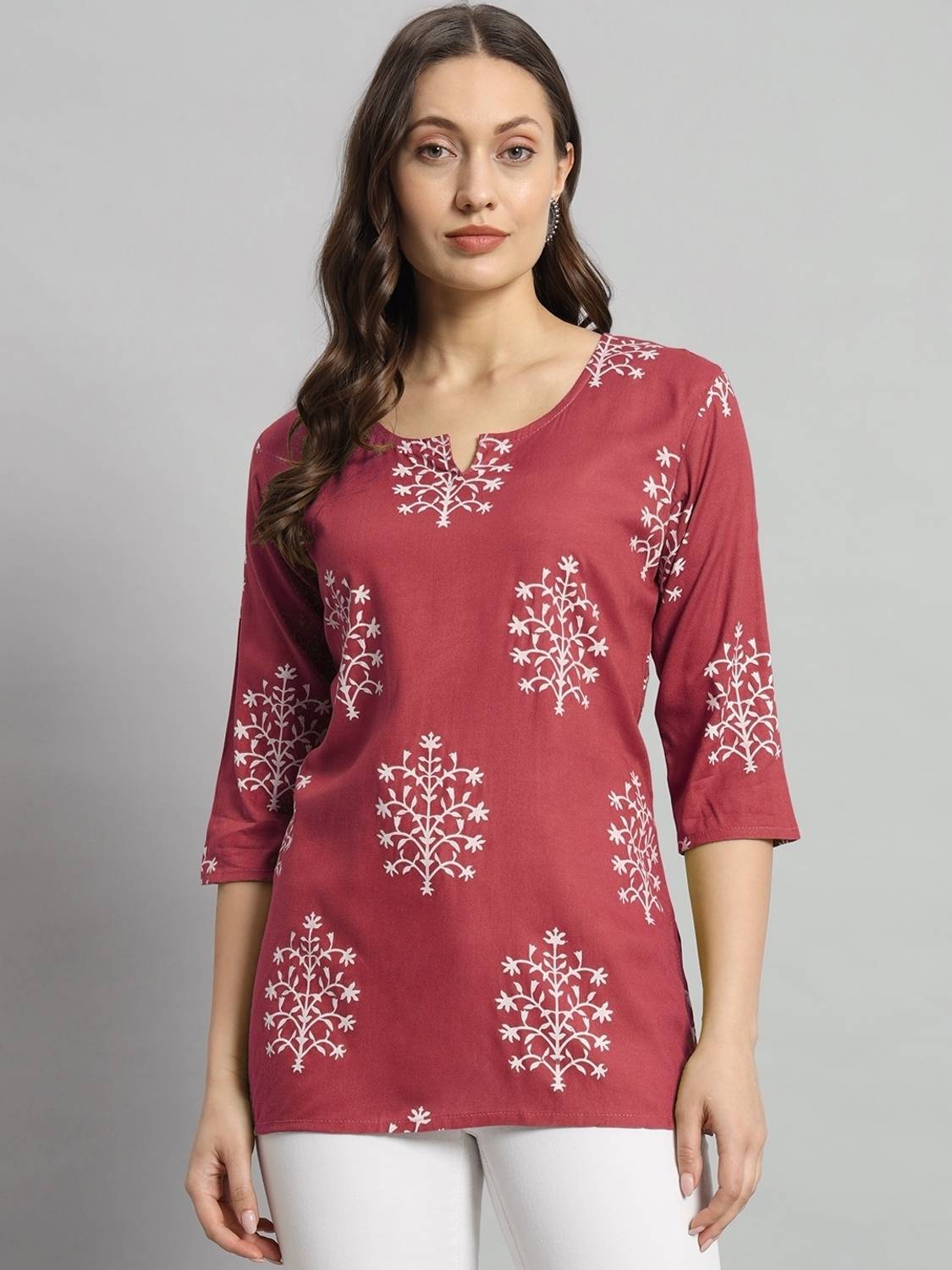 Mialo fashion Women Printed Viscose Rayon Straight Kurta (Pink)