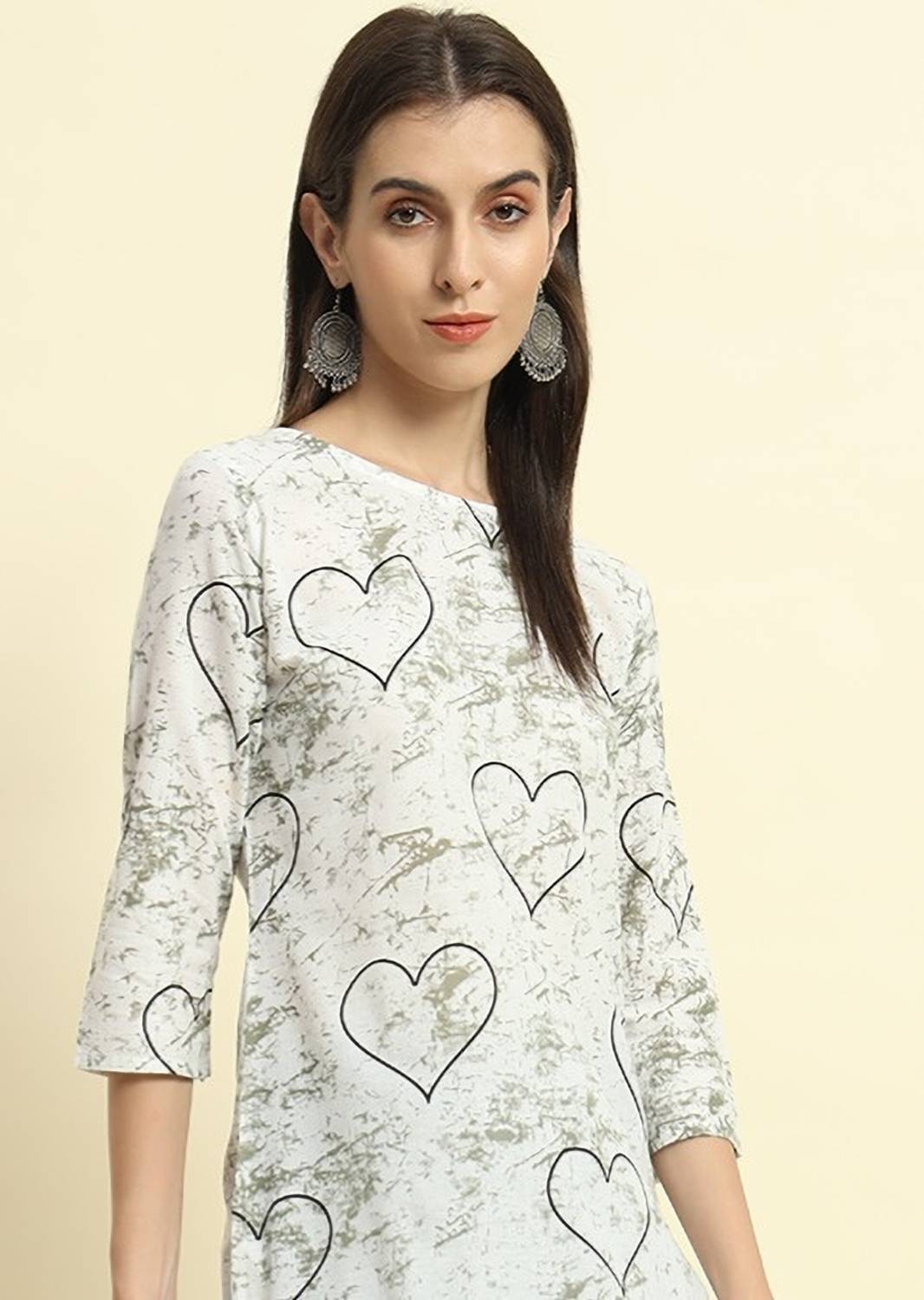 Surhi Women Printed Pure Cotton Straight Kurta (White)