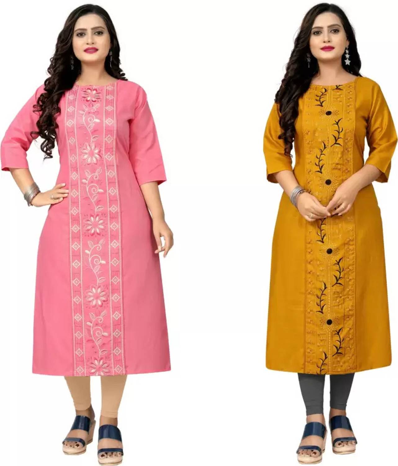 VIVIDH CREATIONS Pack of 2 Women Embroidered Cotton Blend Straigh