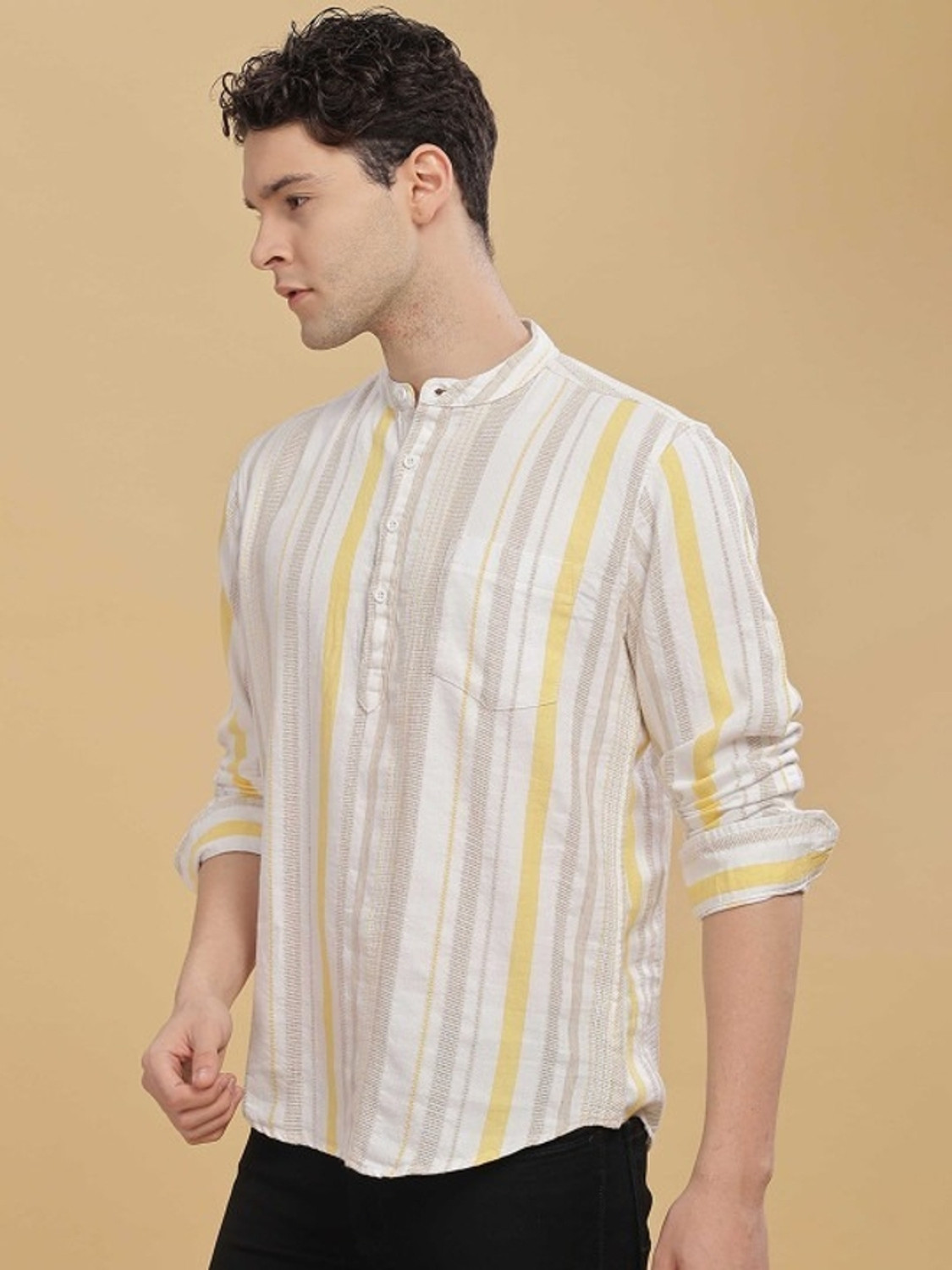 Image of Printcultr TRENDS Men Striped Straight Kurta