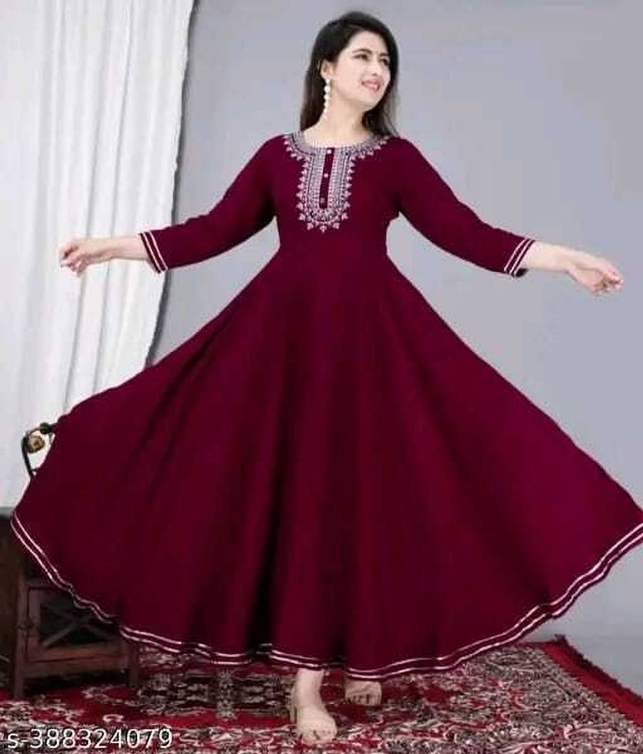 Nikhat Women Embroidered Viscose Rayon Anarkali Kurta (Maroon)