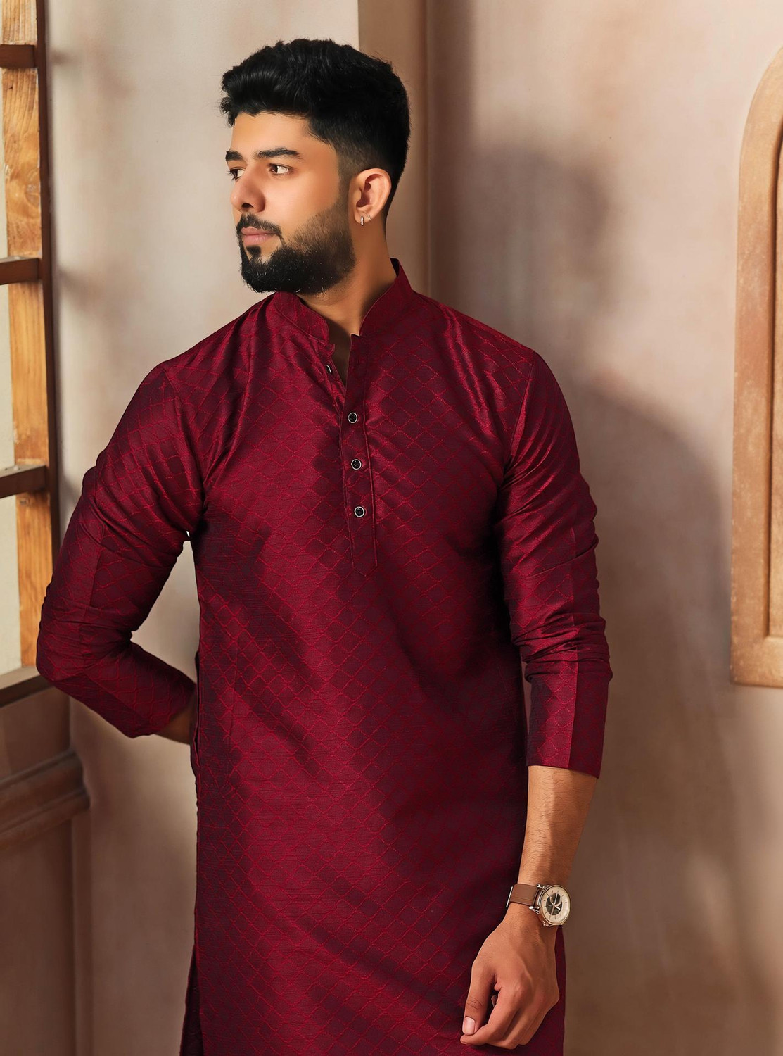 Image of Koshin Men Self Design Straight Kurta