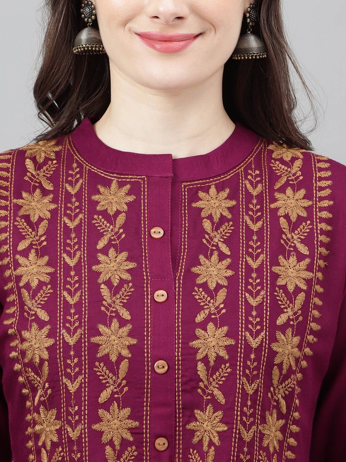 FASHION PATTI Women Embroidered Viscose Rayon A-line Kurta (Maroo