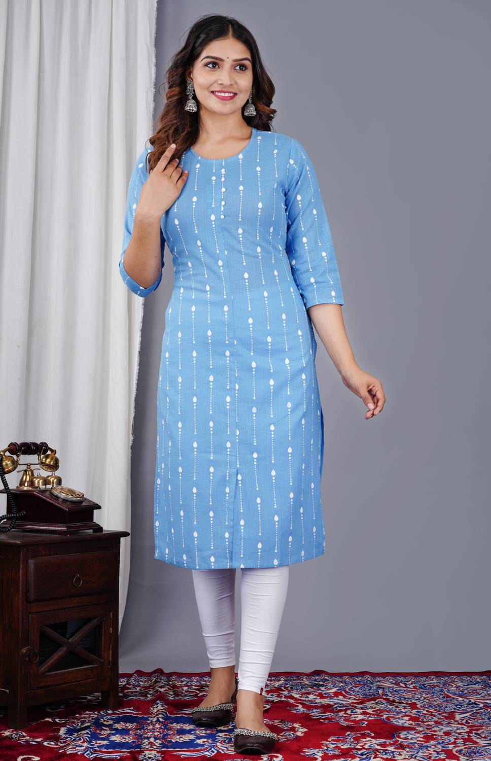 Amudee Fashion Women Printed Cotton Blend Straight Kurta (Light B