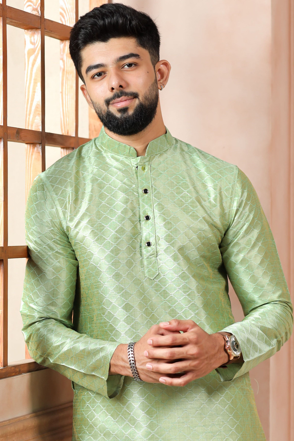 Image of Koshin Men Self Design Straight Kurta