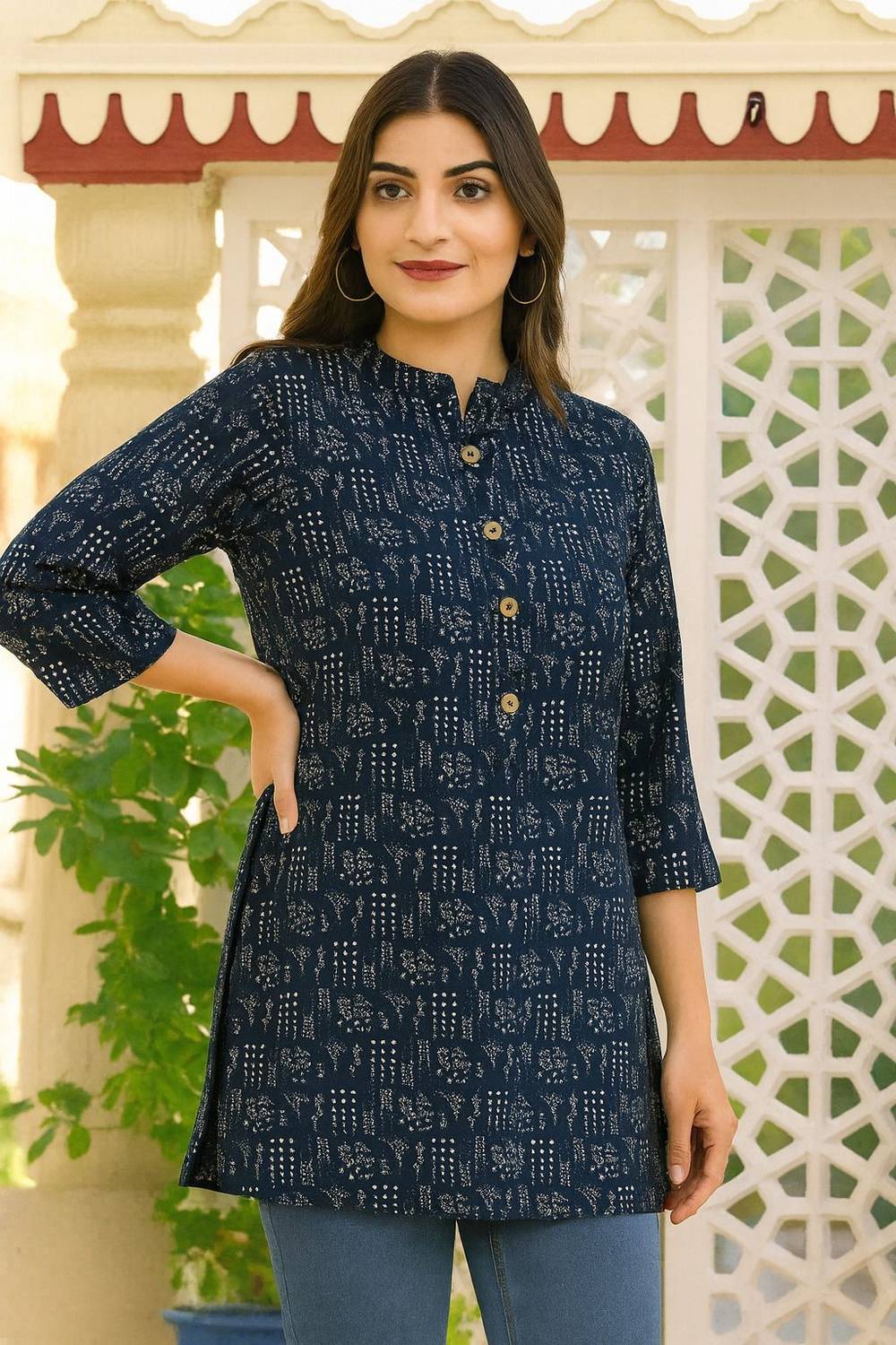 Aarti Fashion Women Printed Viscose Rayon Straight Kurta (Blue)