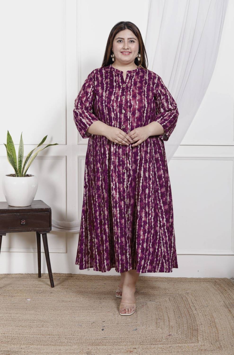 Swasti Women Printed Cotton Blend Flared Kurta (Purple)