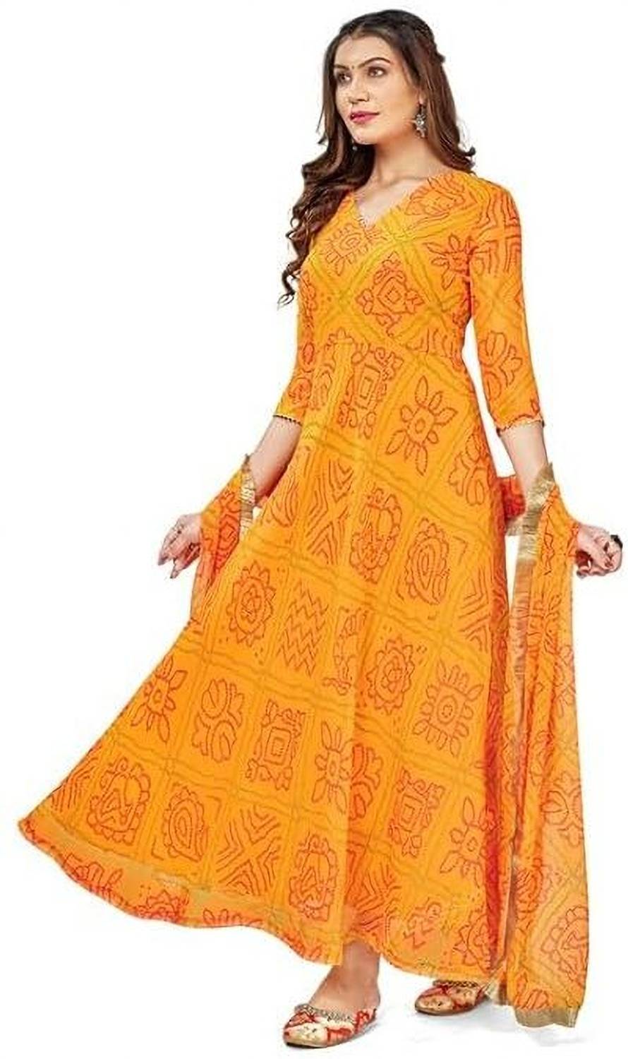 Aether Women Geometric Print Nylon Anarkali Kurta With Attached D