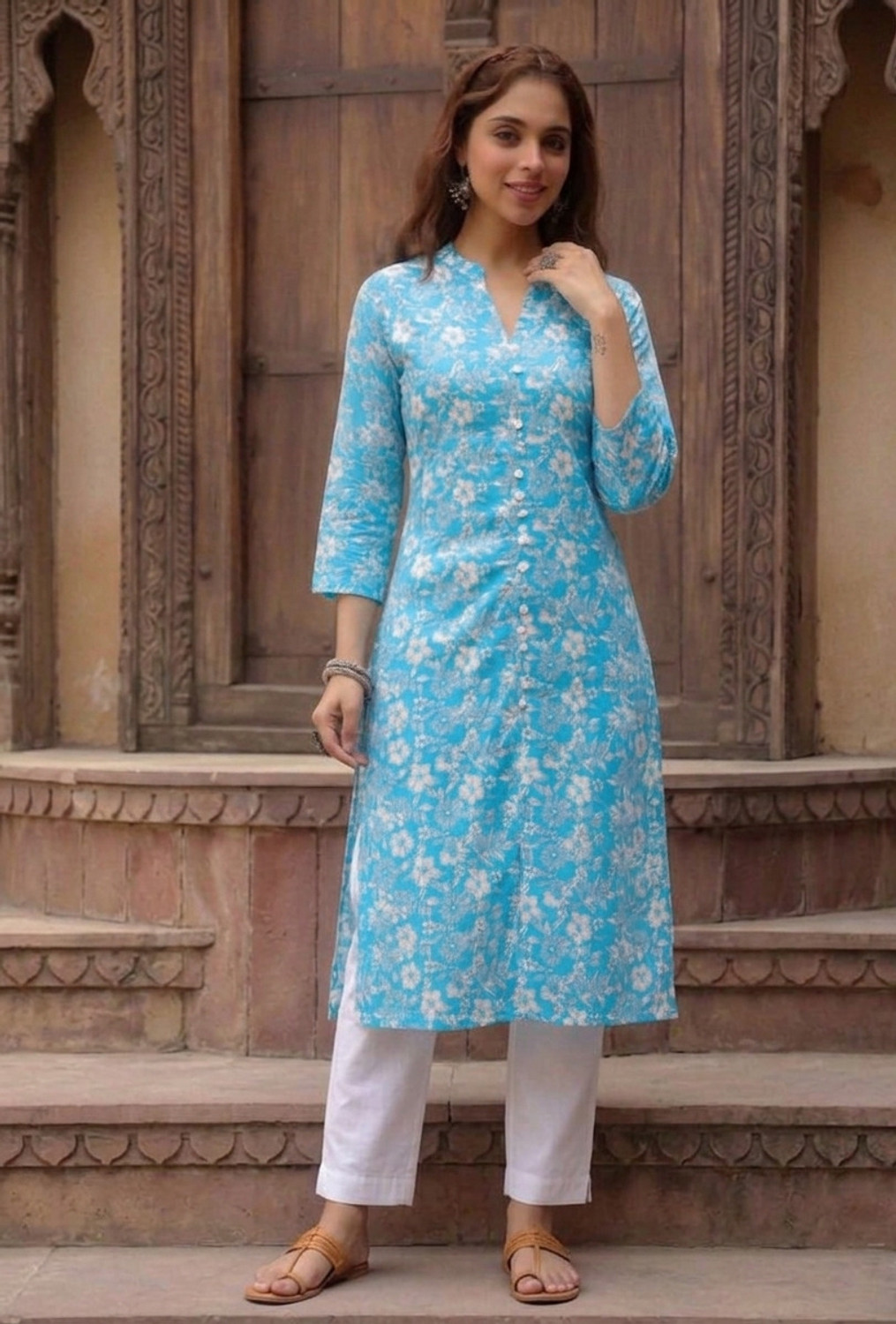 Image of AEESHA COLLECTION Women Printed, Floral Print Frontslit Kurta