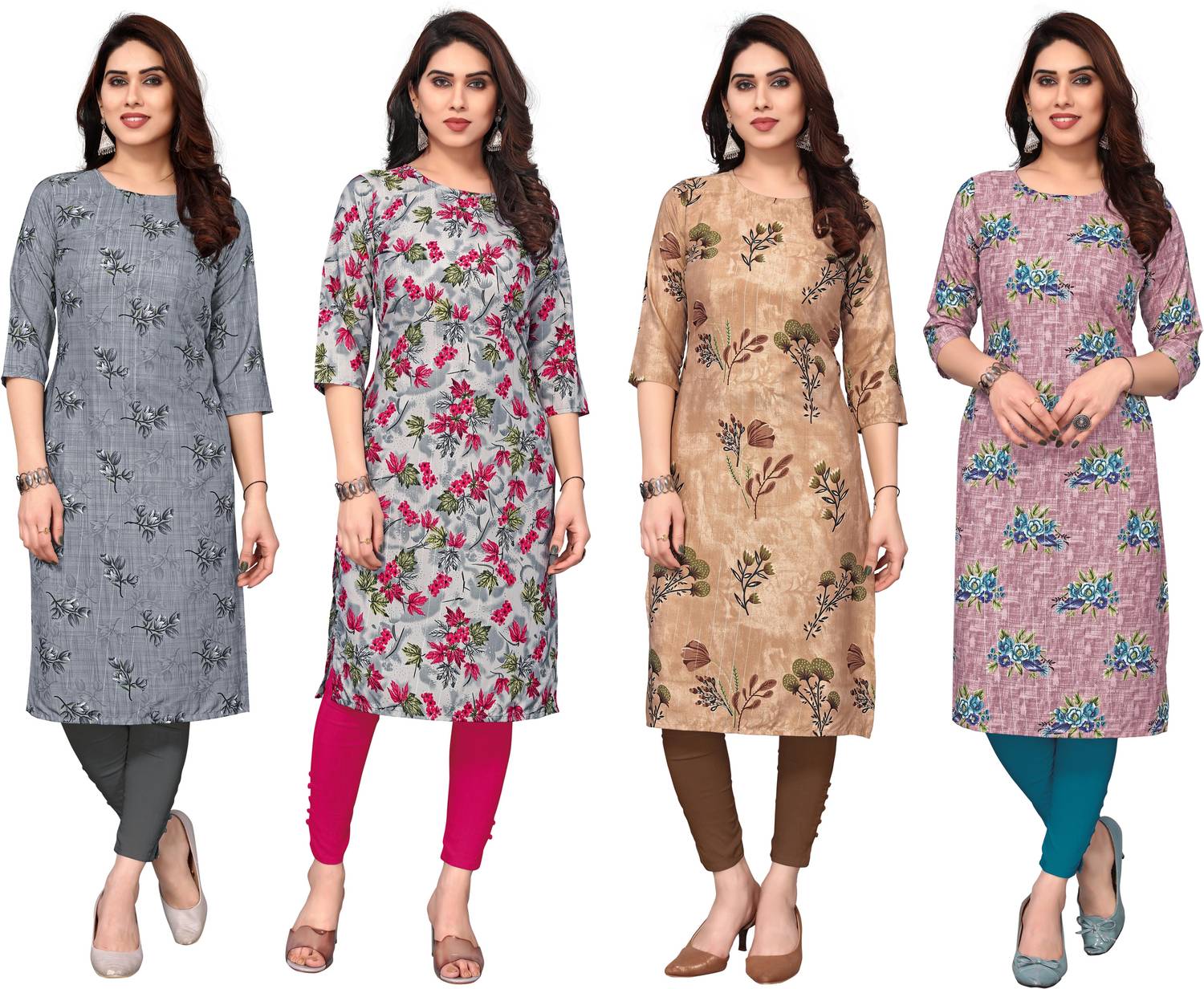 KETAKI FASHION Pack of 4 Women Printed Crepe Straight Kurta (Mult