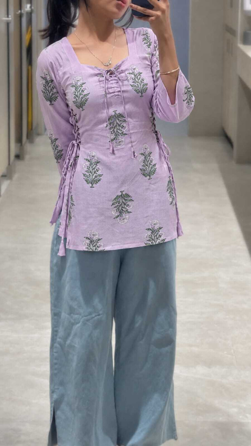 Image of Riwaazz Floral Print Viscose Rayon Tunic Kurta for Women (Purple)
