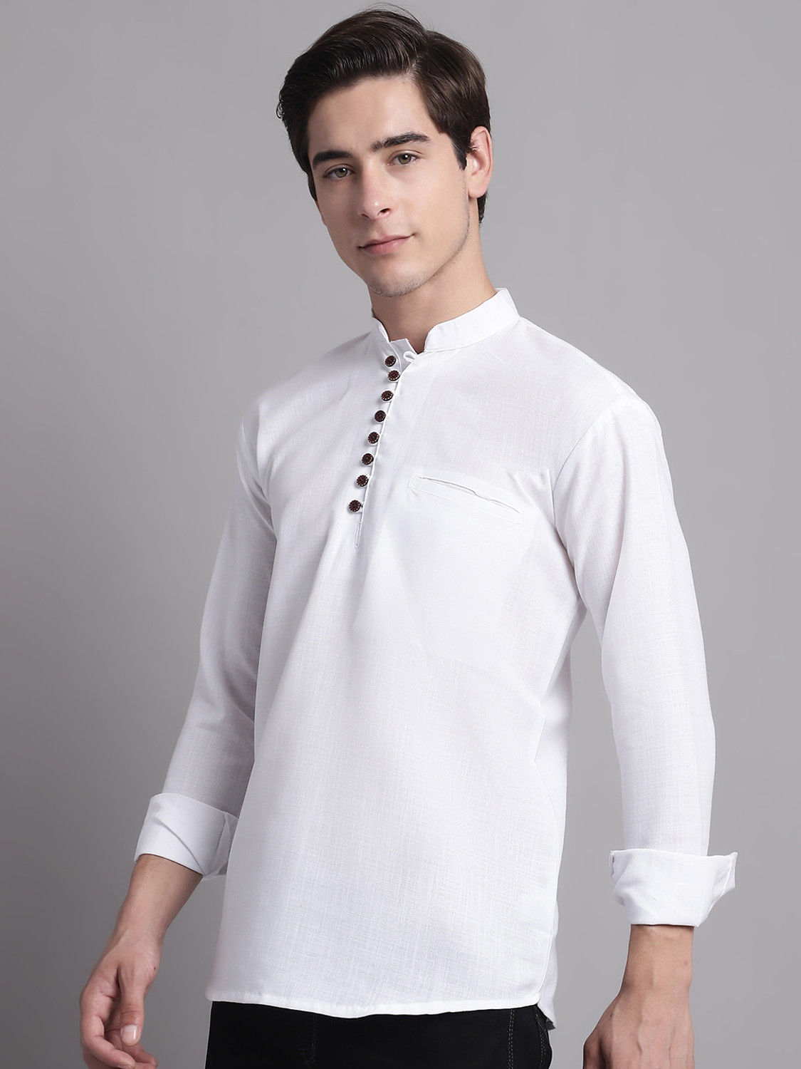 Image of Jompers Solid Pure Cotton Straight Kurta for Men (White)