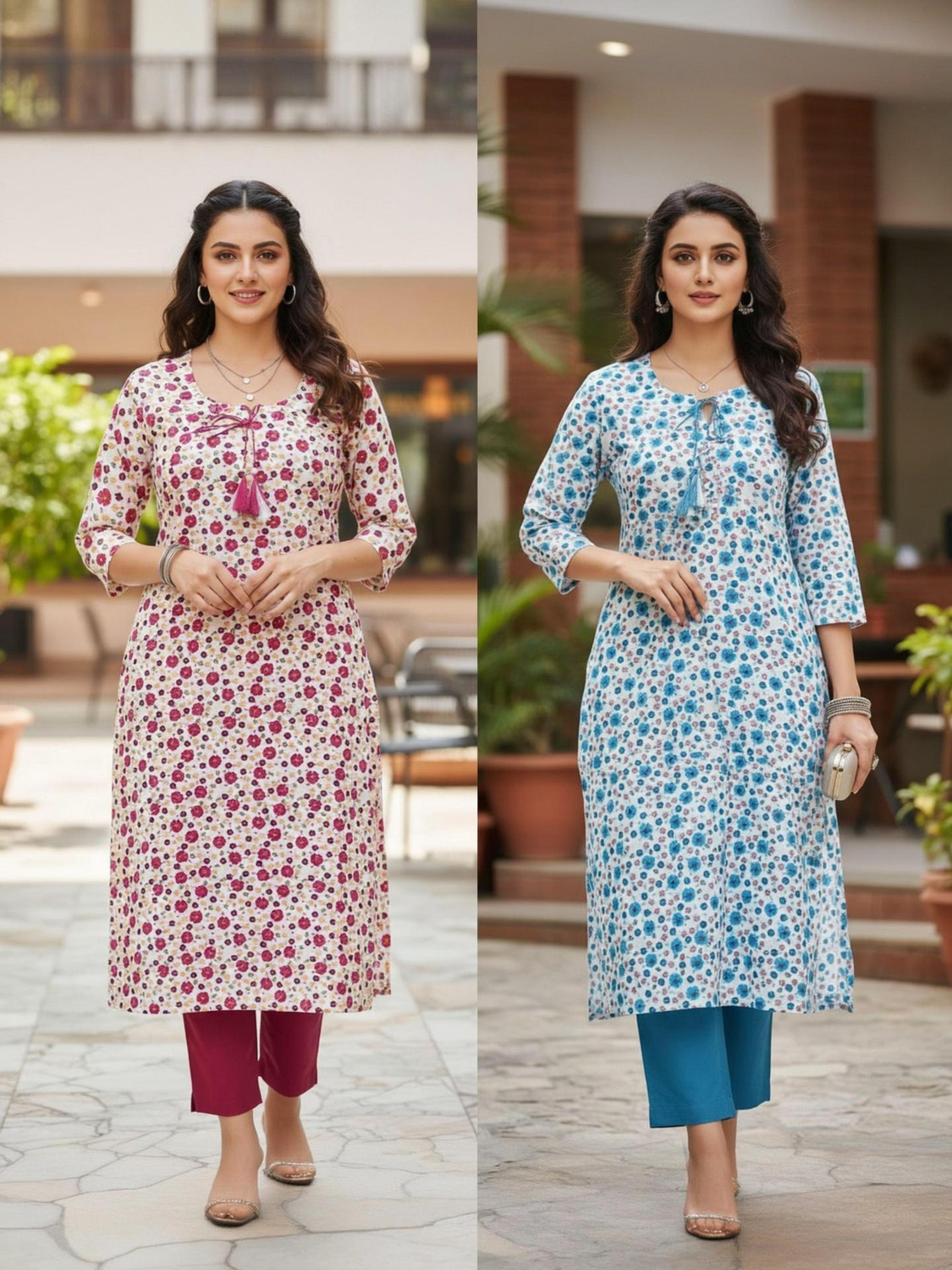 Image of VROEGER Women Printed, Self Design Straight Kurta