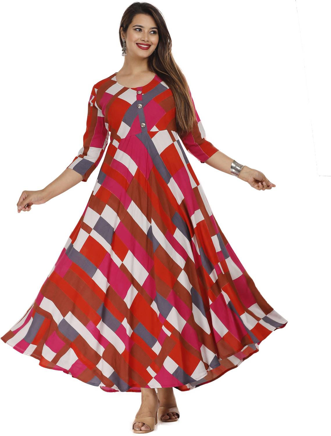 Laadu Women Striped Anarkali Kurta