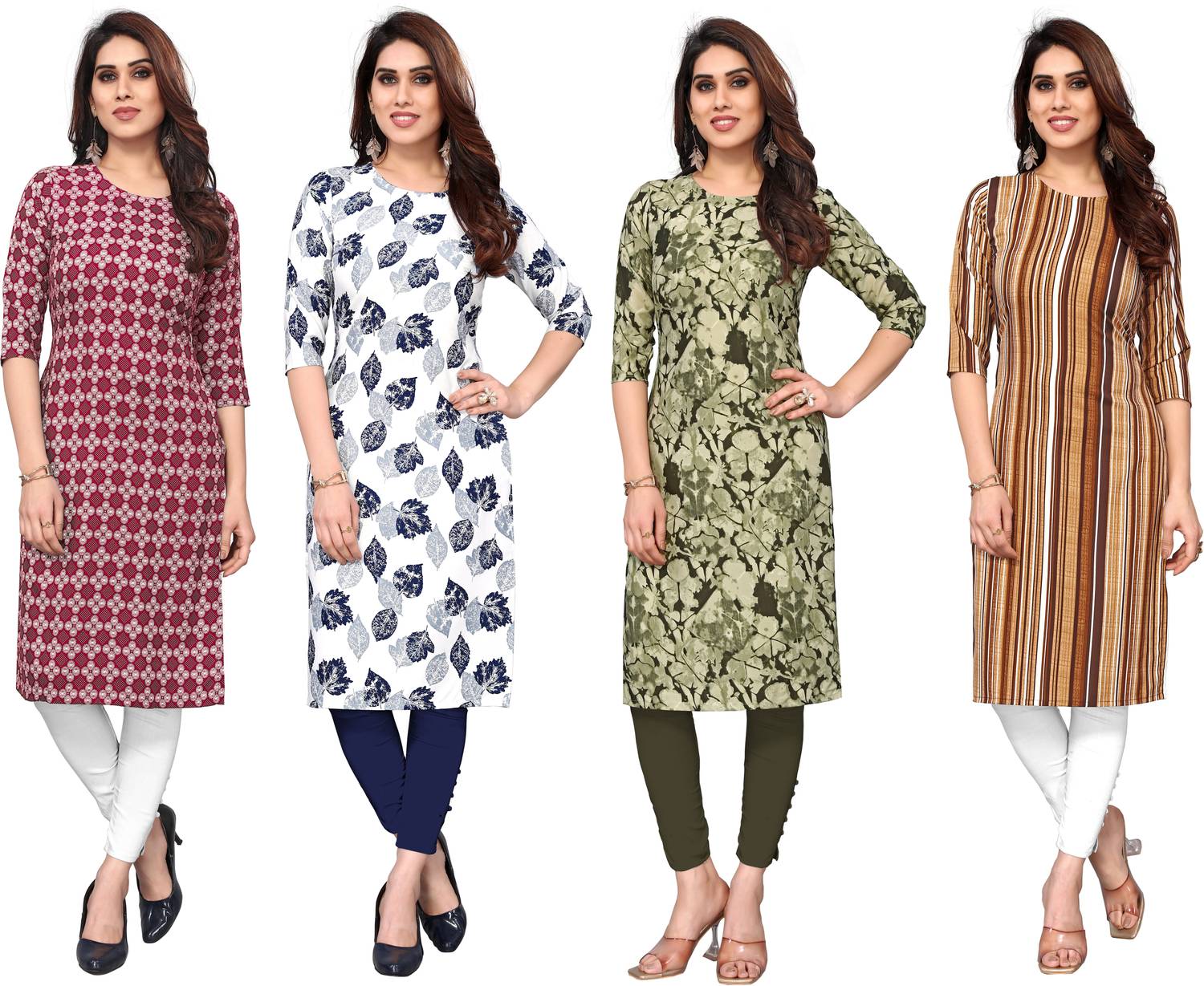KETAKI FASHION Pack of 4 Women Printed Crepe Straight Kurta (Mult