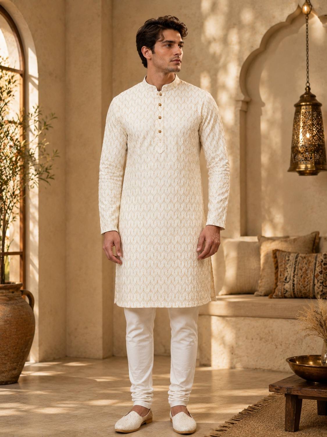 StylaEdge Men Embroidered Straight Kurta White - Image 3