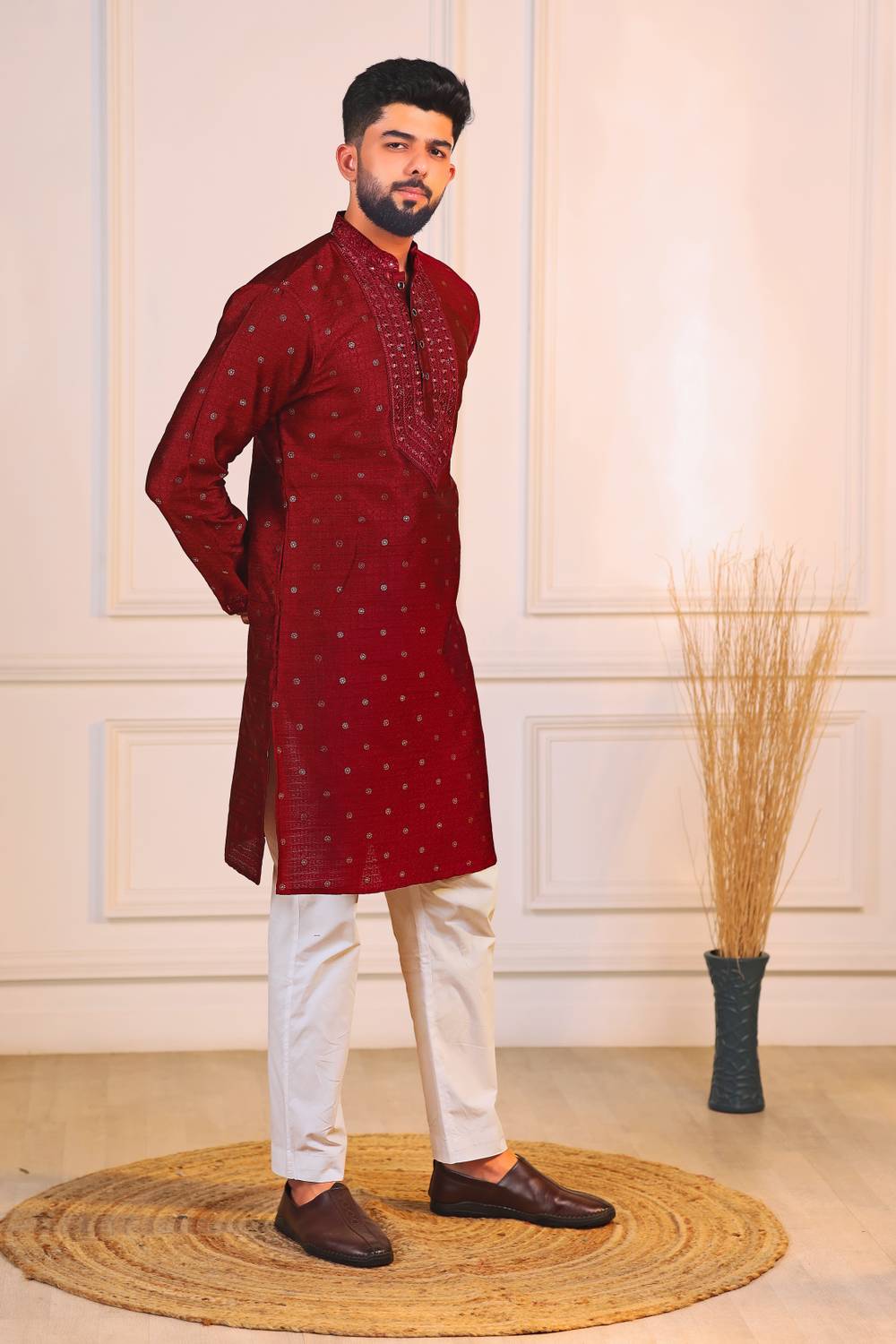 Koshin Men Jacquard Kurta Pyjama Set - Image 1