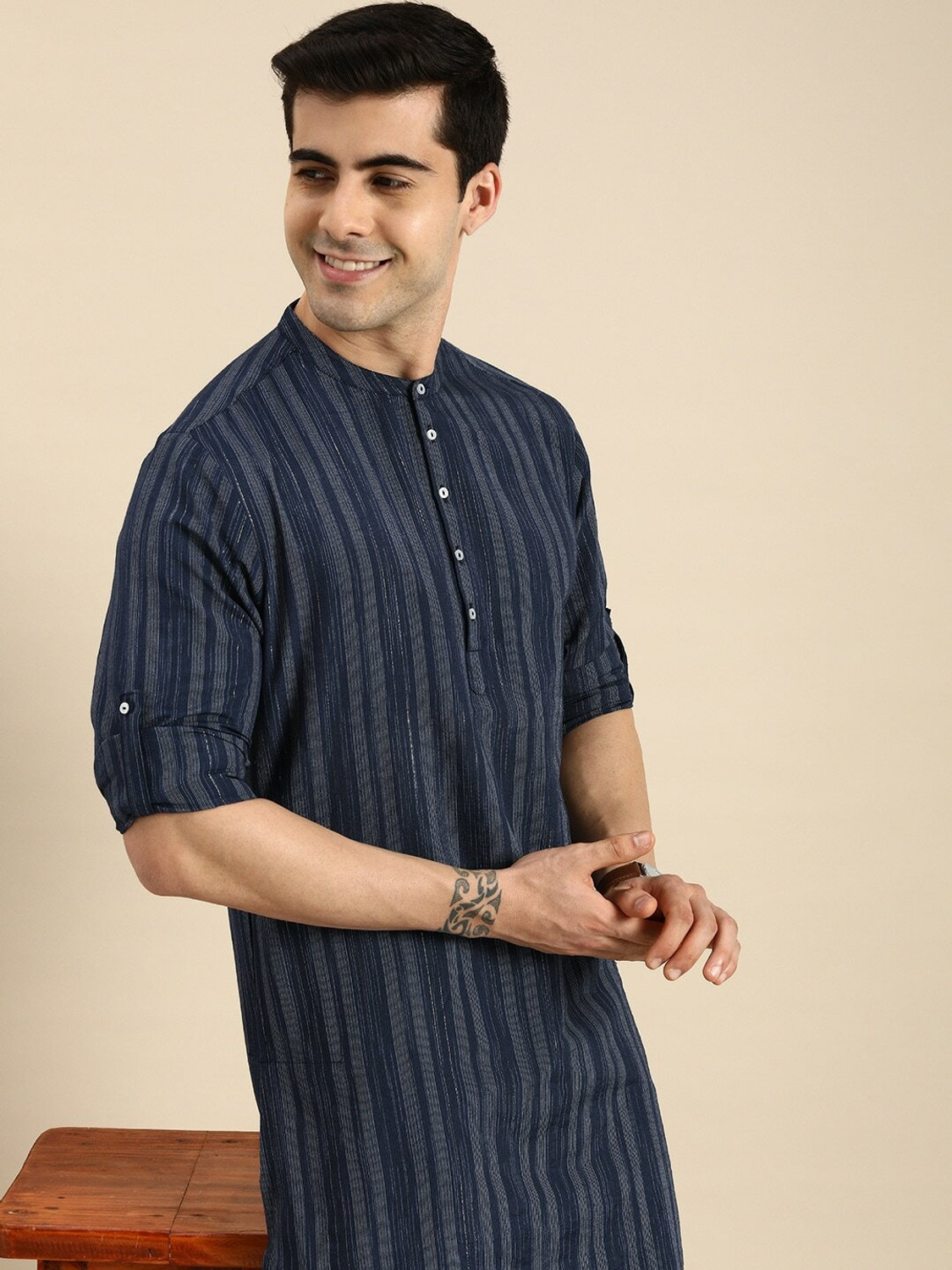 Image of ANOUK Men Striped Straight Kurta
