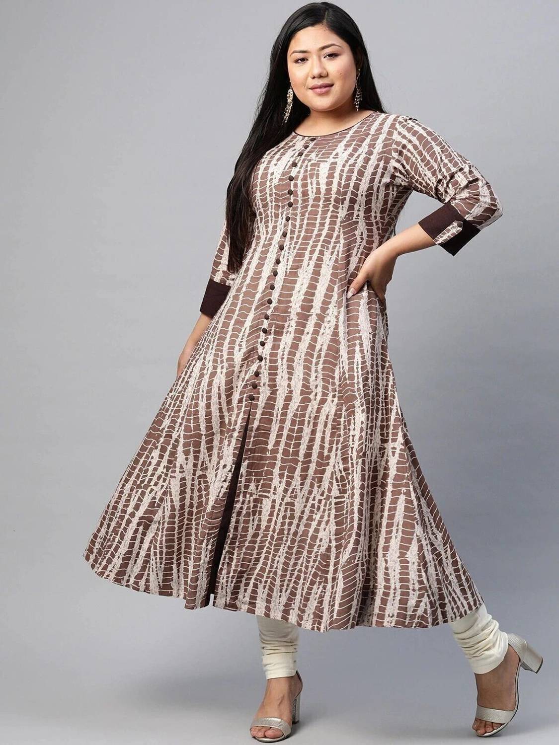 Yash Gallery Women Printed Pure Cotton Anarkali Kurta (Brown)