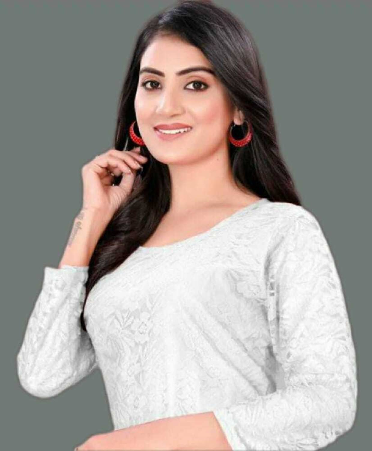 PRAVISHRI TRENDS Women Self Design Net A-line Kurta (White)