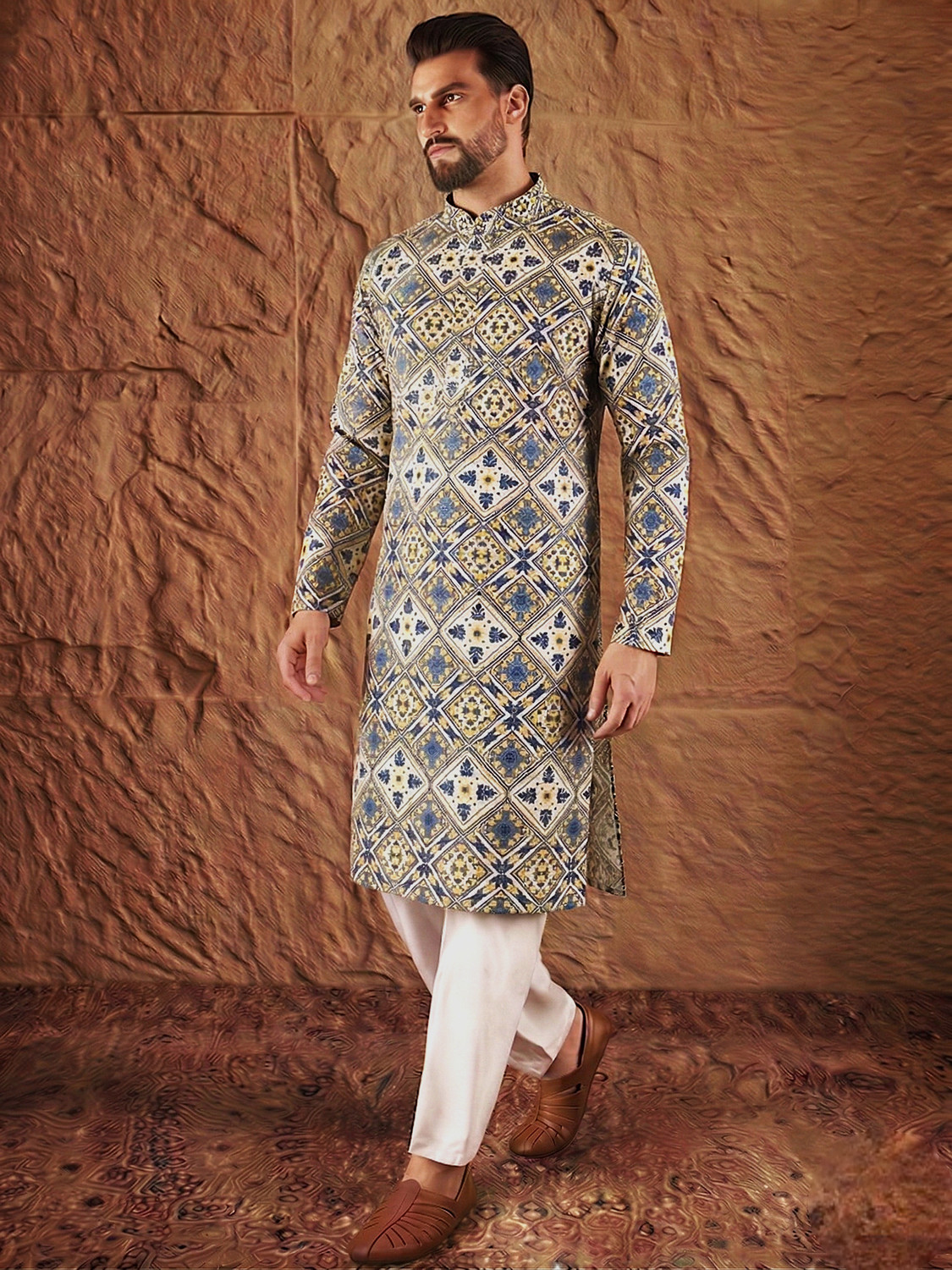Image of MANIMANN Men Printed Straight Kurta