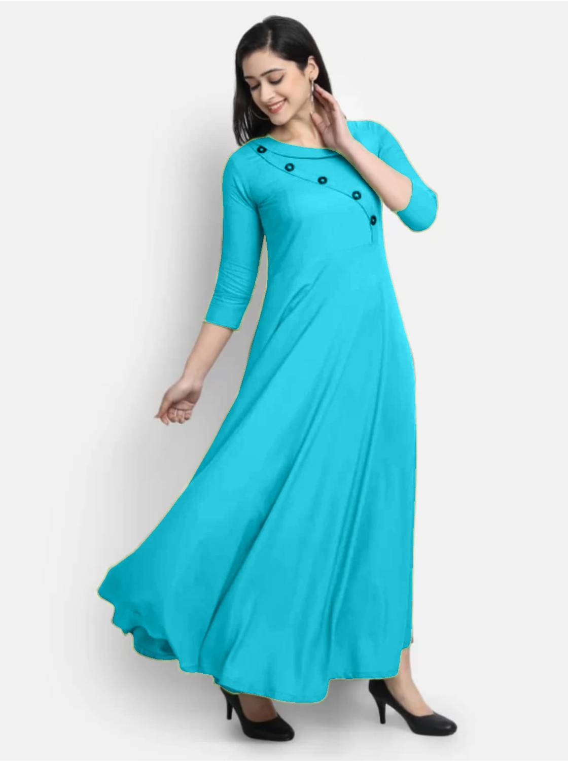 YELLOW FAB Women Fit and Flare Light Blue Maxi/Full Length Dress