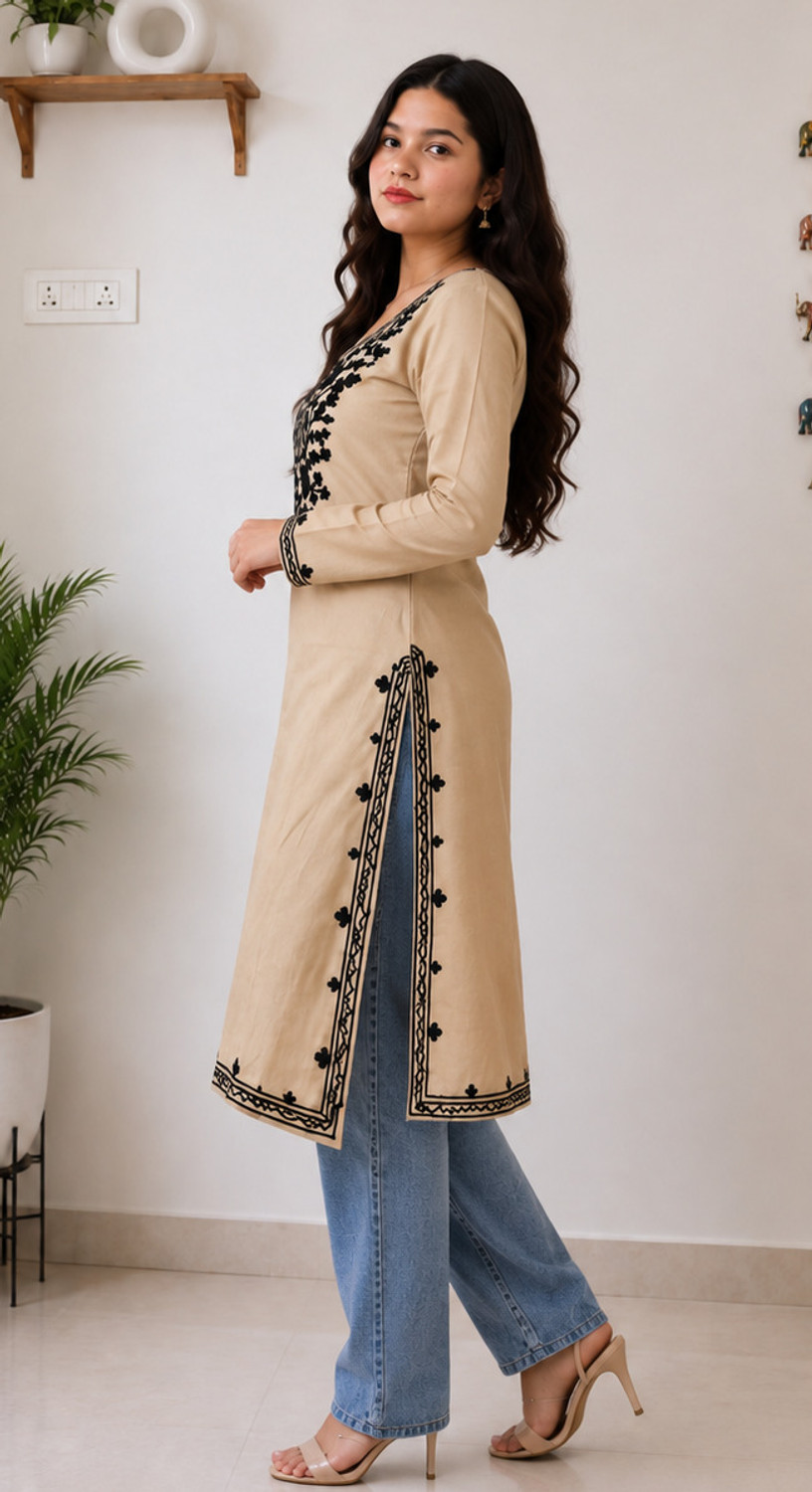 Image of ETHNIQU Women Embroidered Straight Kurta