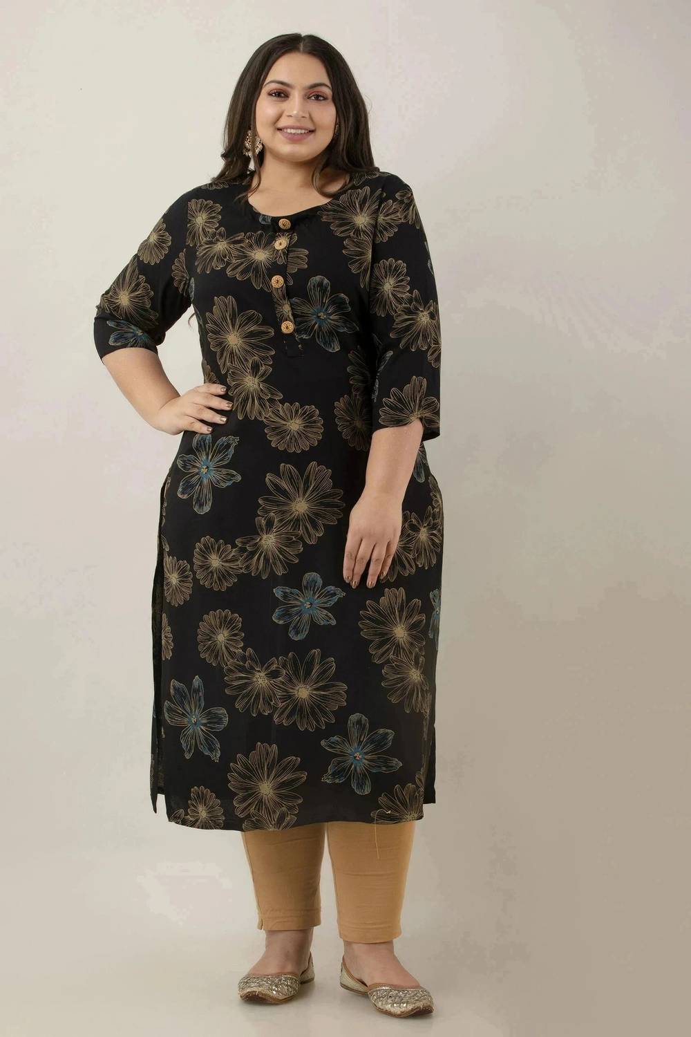 F P Collection Women Floral Print Viscose Rayon Straight Kurta (B