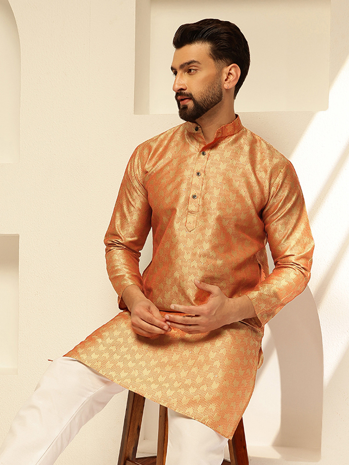 Image of SOJANYA Men Woven Design Straight Kurta