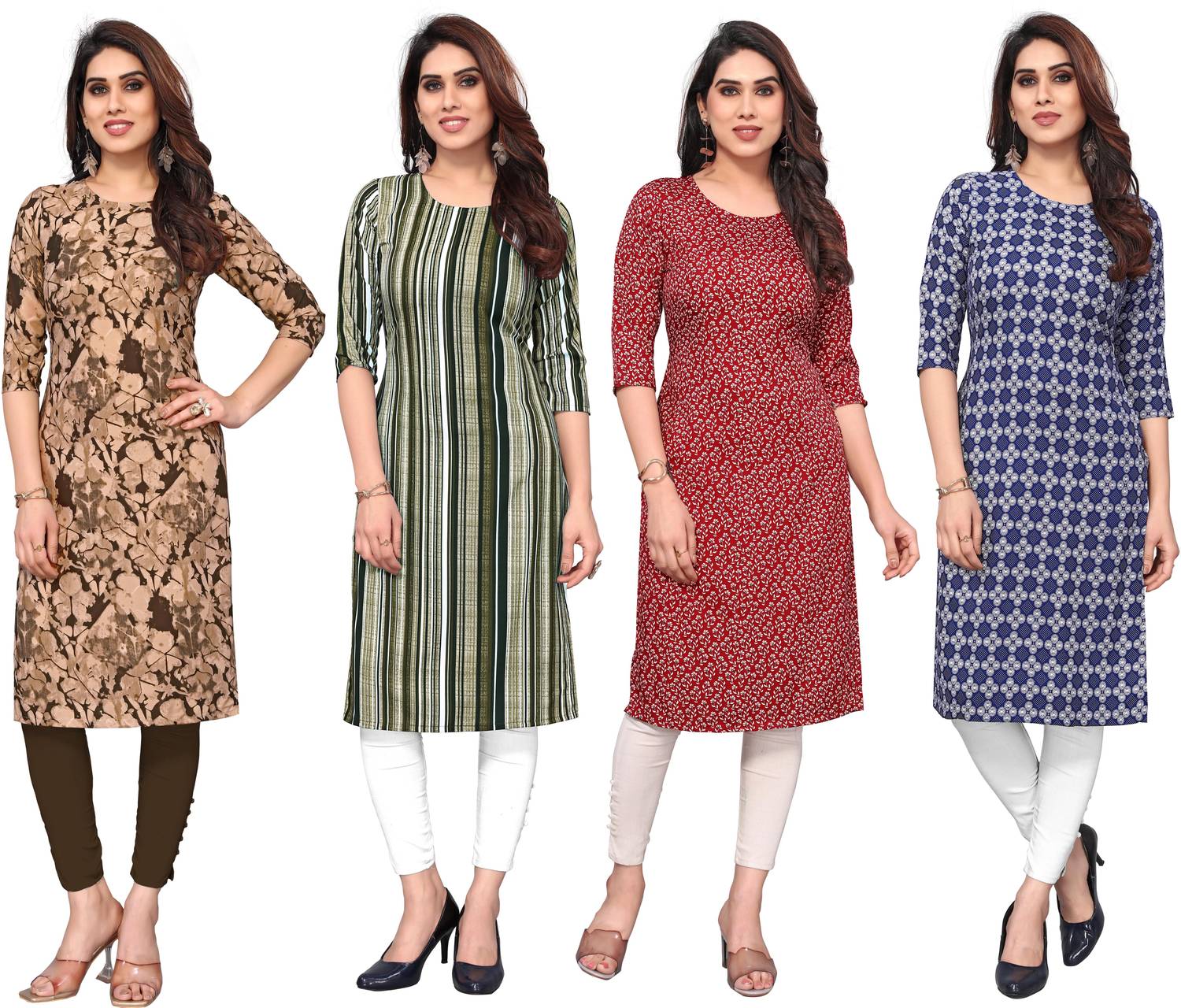 KETAKI FASHION Pack of 4 Women Printed Crepe Straight Kurta (Mult