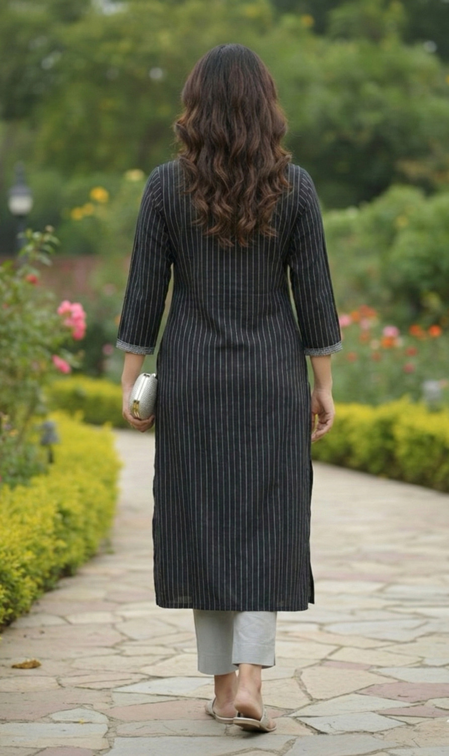 Image of CLASSYSTREET Women Striped Straight Kurta