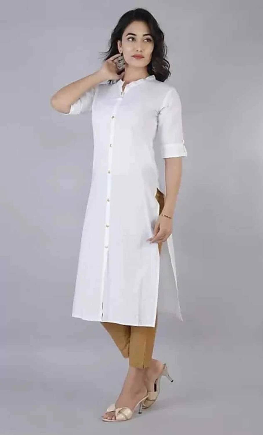NEXTSANGA Women Solid Viscose Rayon Straight Kurta (White)