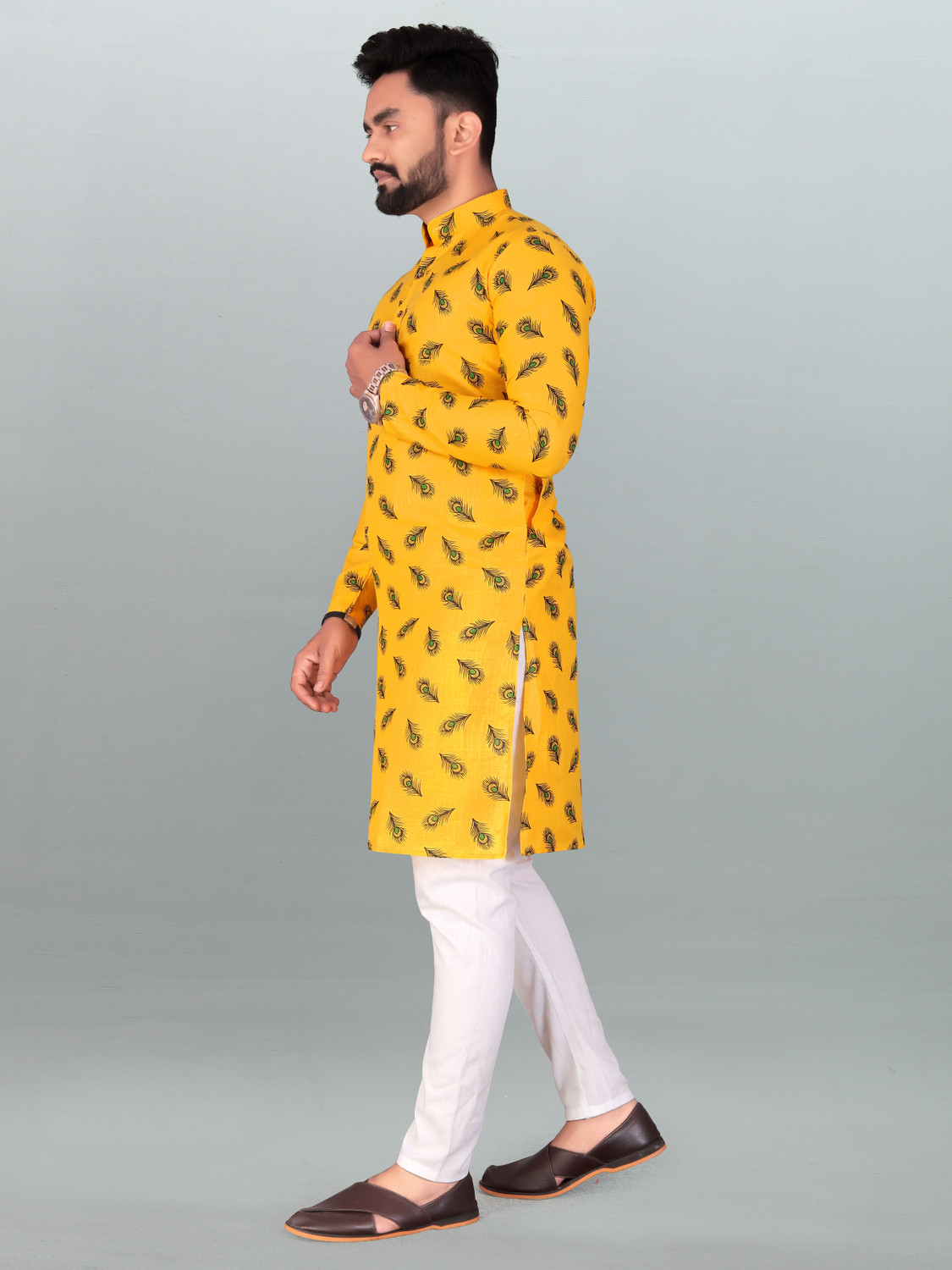 Image of FRELURO Men Printed Straight Kurta
