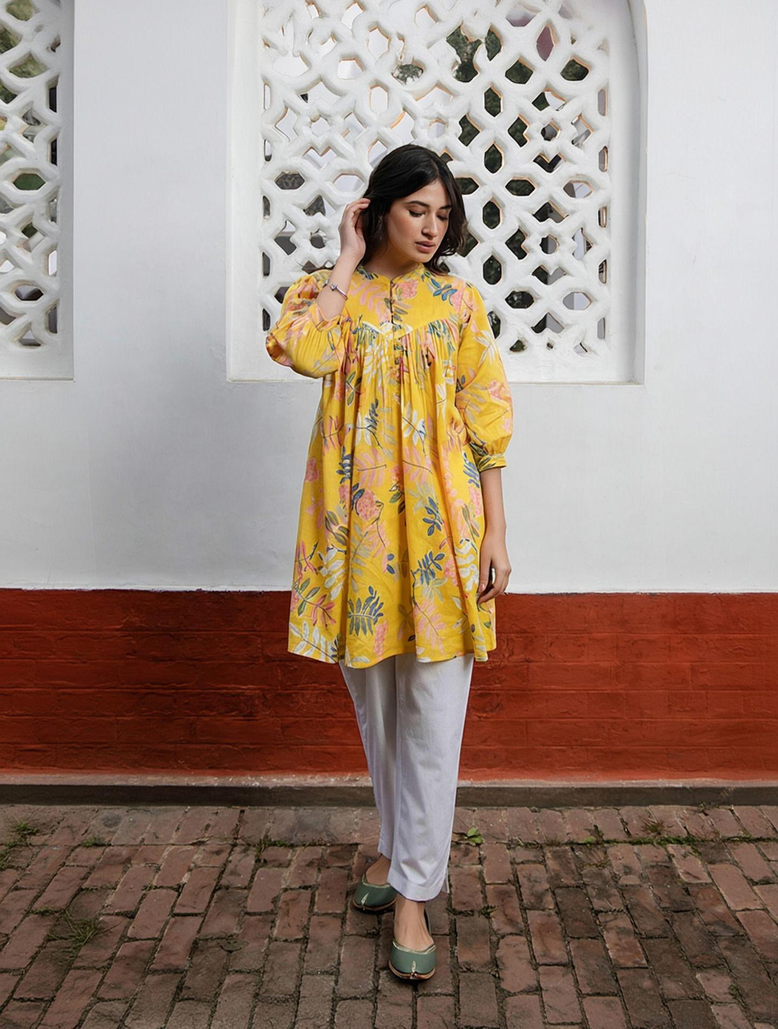 Image of Janasya Women Printed Flared Kurta