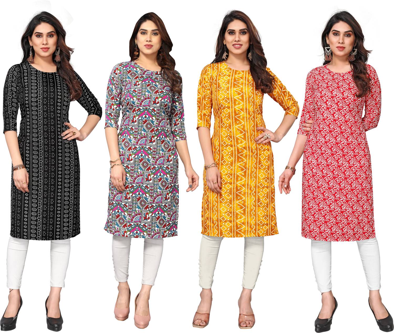 KETAKI FASHION Pack of 4 Women Printed Crepe Straight Kurta (Mult