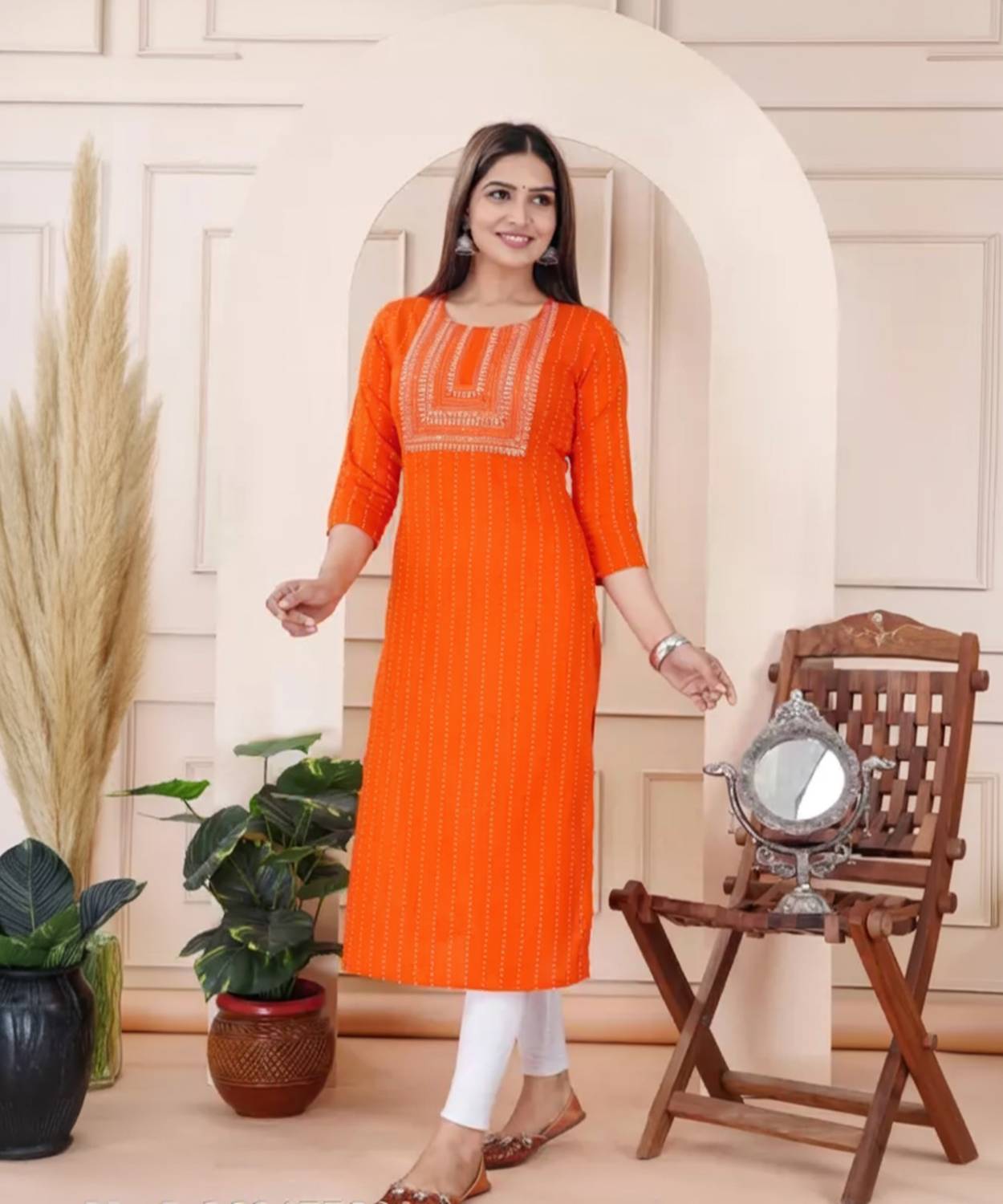 Mishti Fashion Women Embroidered Viscose Rayon Straight Kurta (Or