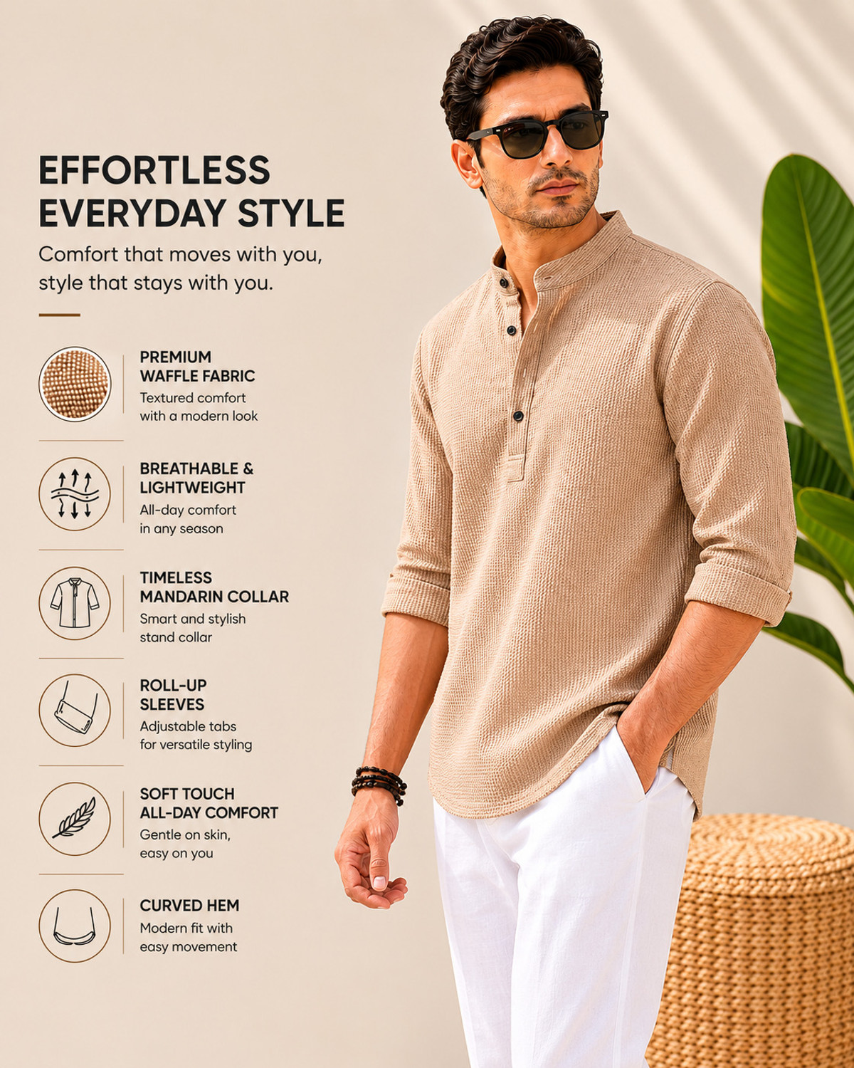Image of HOODLER Men Self Design Straight Kurta