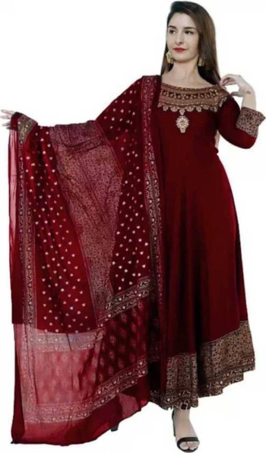 aerotick Women Printed Viscose Rayon Anarkali Kurta With Attached