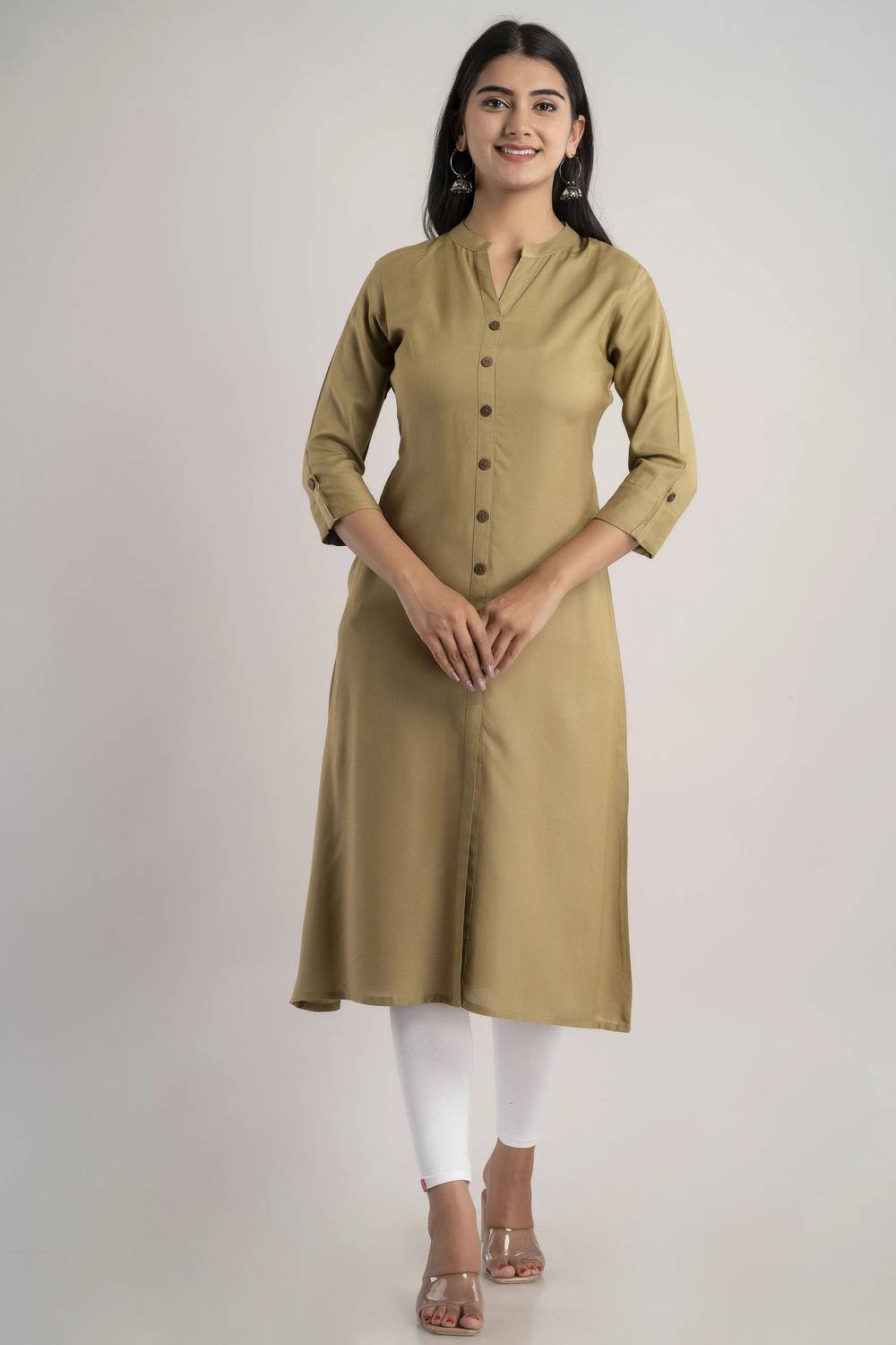 Rangrez Women Printed Viscose Rayon Straight Kurta (Beige)