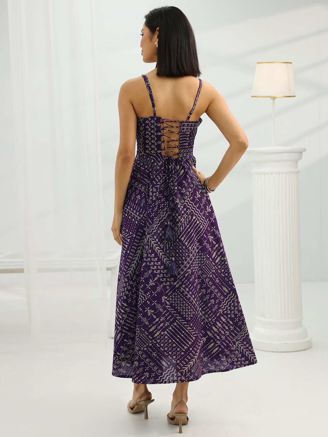 Image of LIBAS Women Fit and Flare Purple Midi /Calf Length Dress