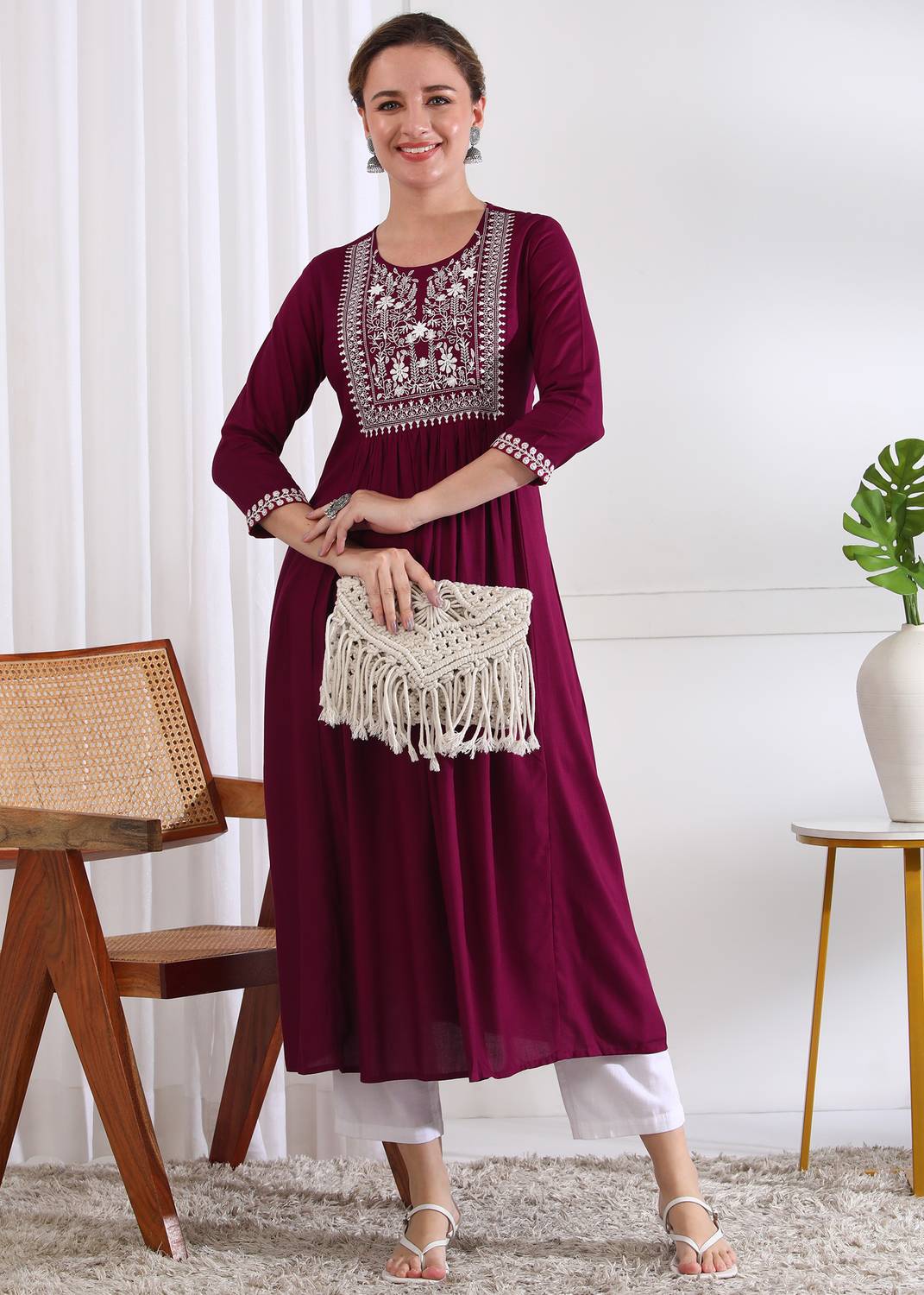 ANANDITA Women Embroidered Flared Kurta