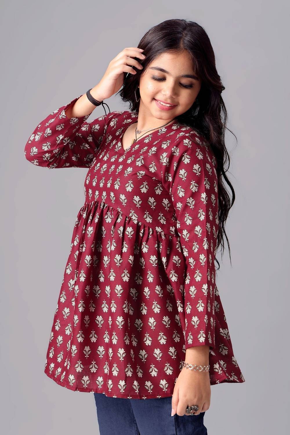 Aarya Girls Floral Print Tunic Kurta - Image 5