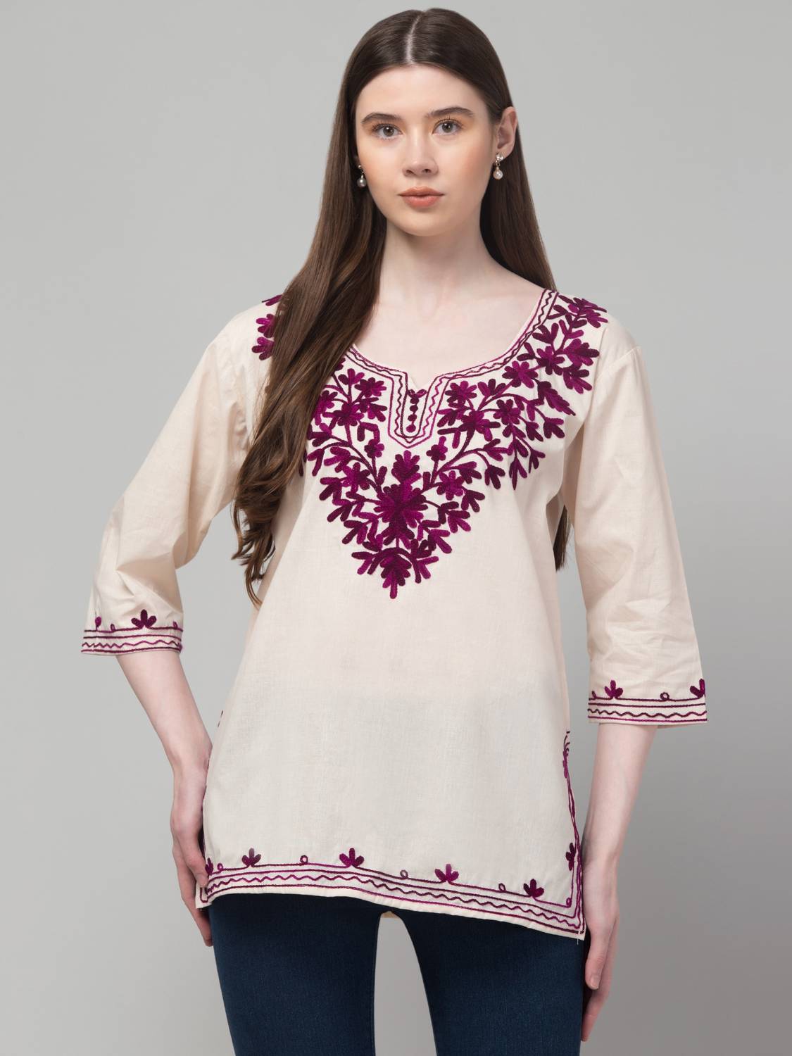 CROWN KING GARMENTS Women Embroidered Pure Cotton Straight Kurta