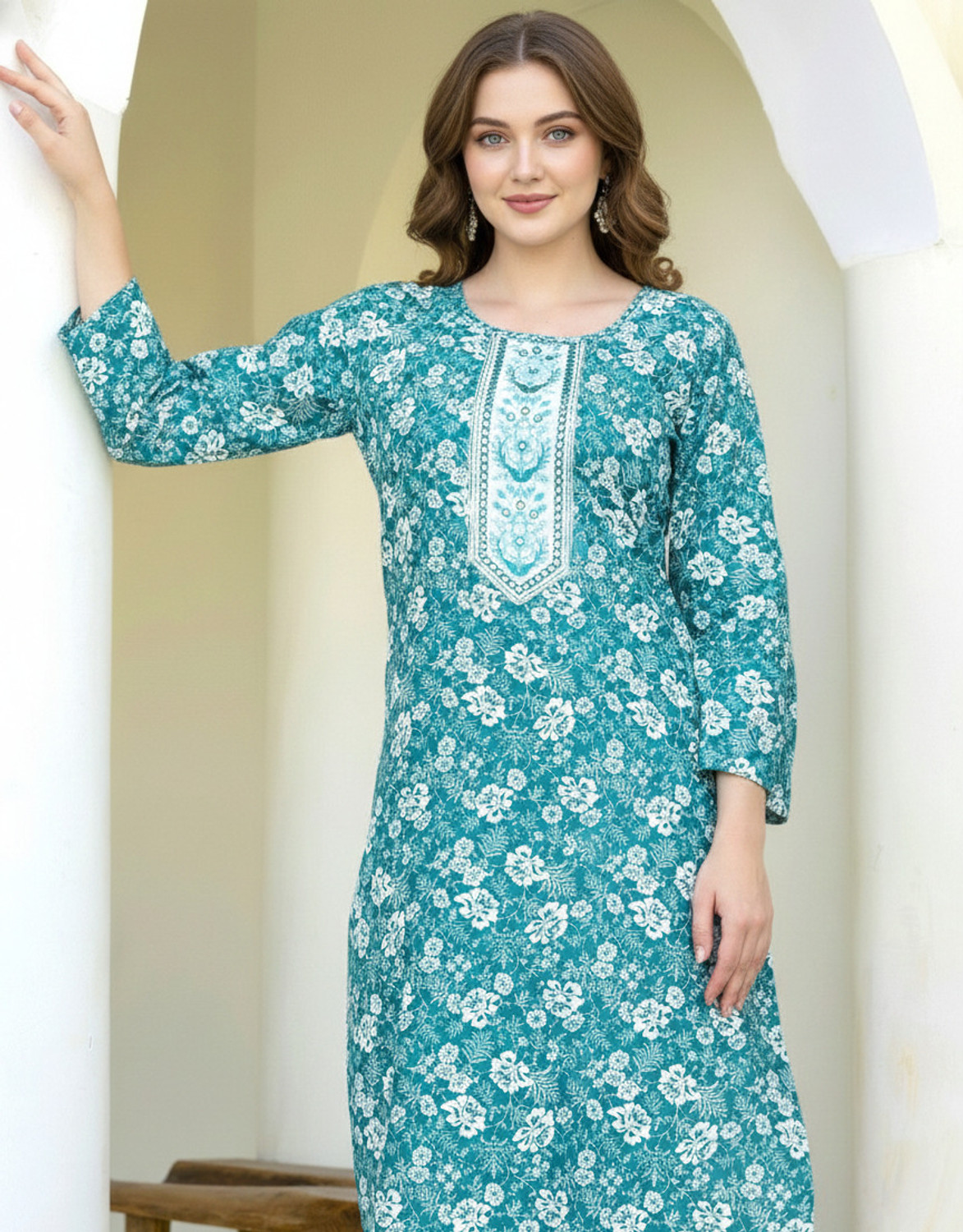 Image of AuzaSho Collection Women Floral Print Straight Kurta