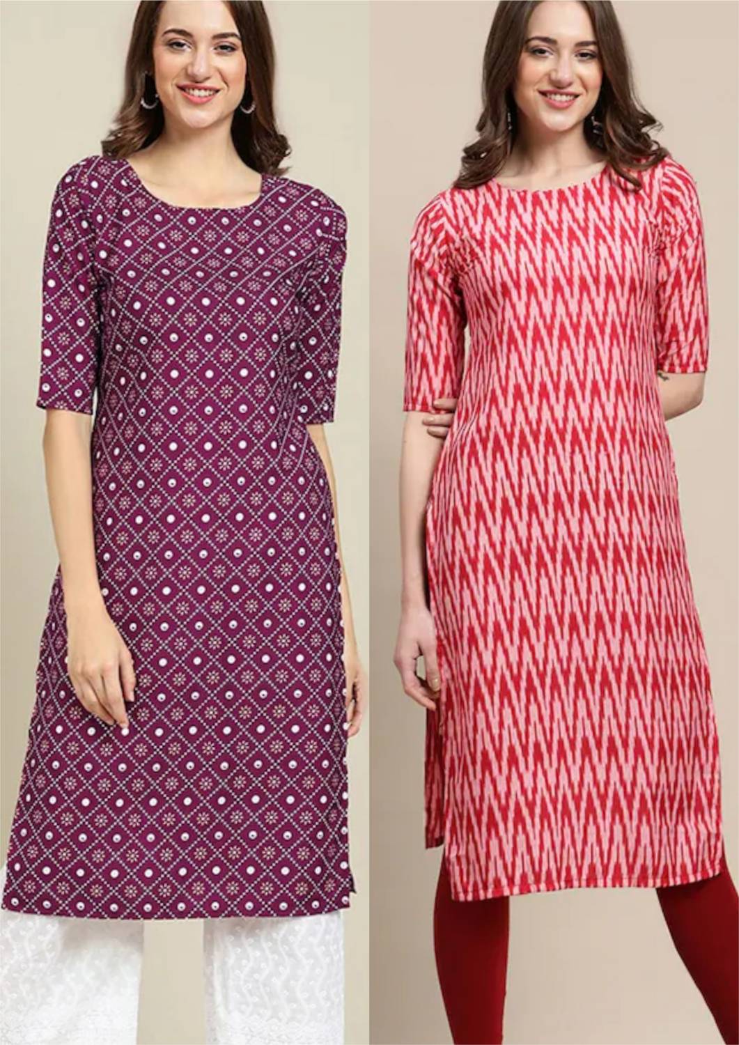 V And V Shop Pack of 2 Women Printed Crepe Straight Kurta (Multic