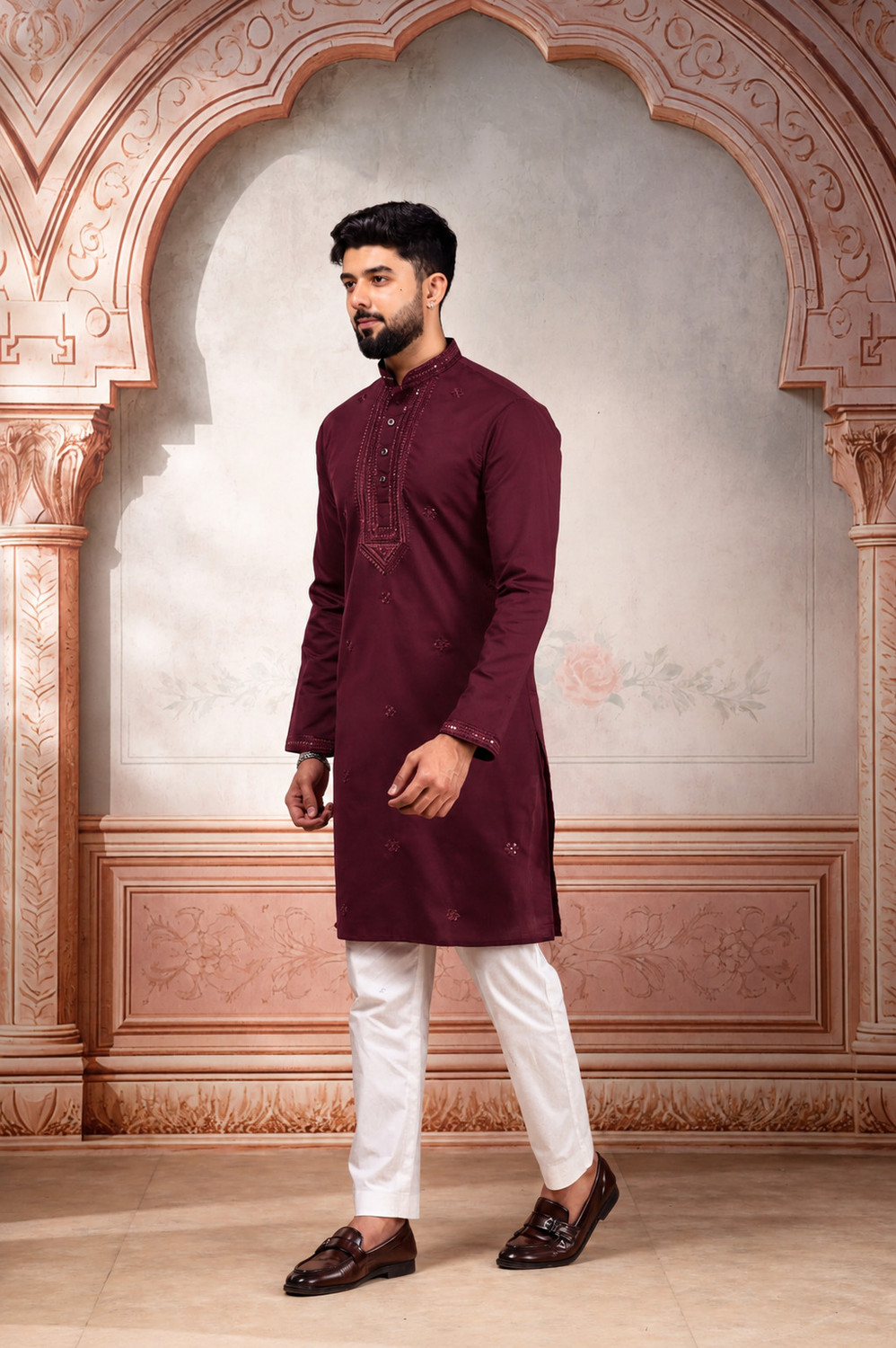 Image of Koshin Men Embellished Straight Kurta