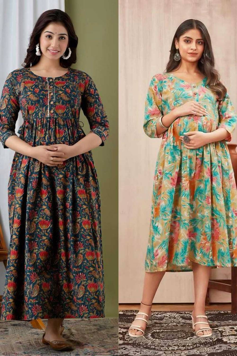 FLENTO Pack of 2 Women Printed, Floral Print Pure Cotton Anarkali