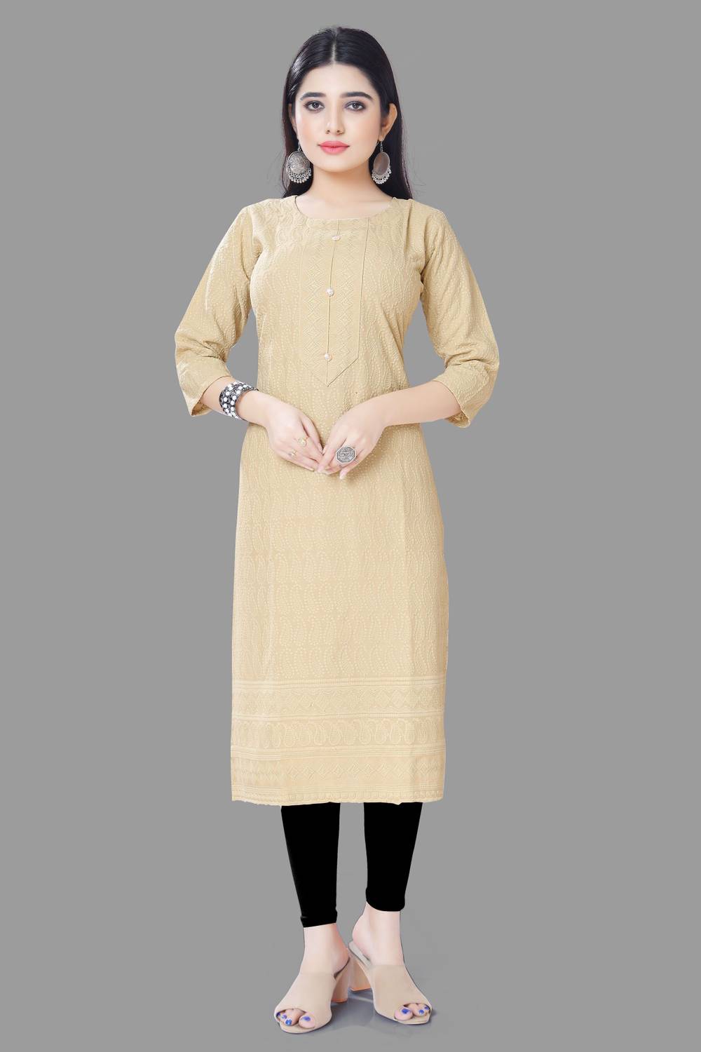 v naitikkumar Women Chikan Embroidery Cotton Rayon Straight Kurta